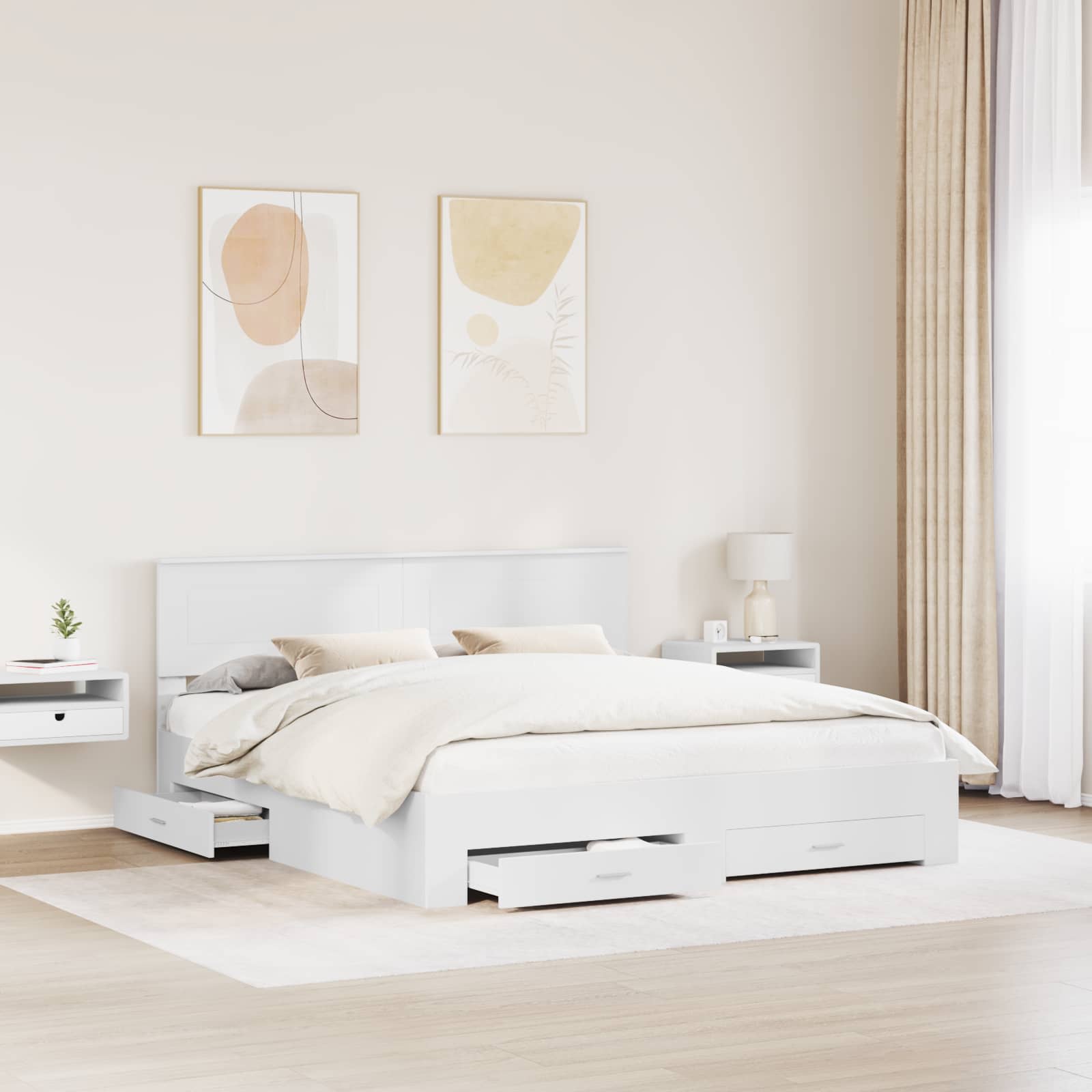 Bettrahmen mit Schubladen Weiß 180 x 200 cm Holzwerkstoff