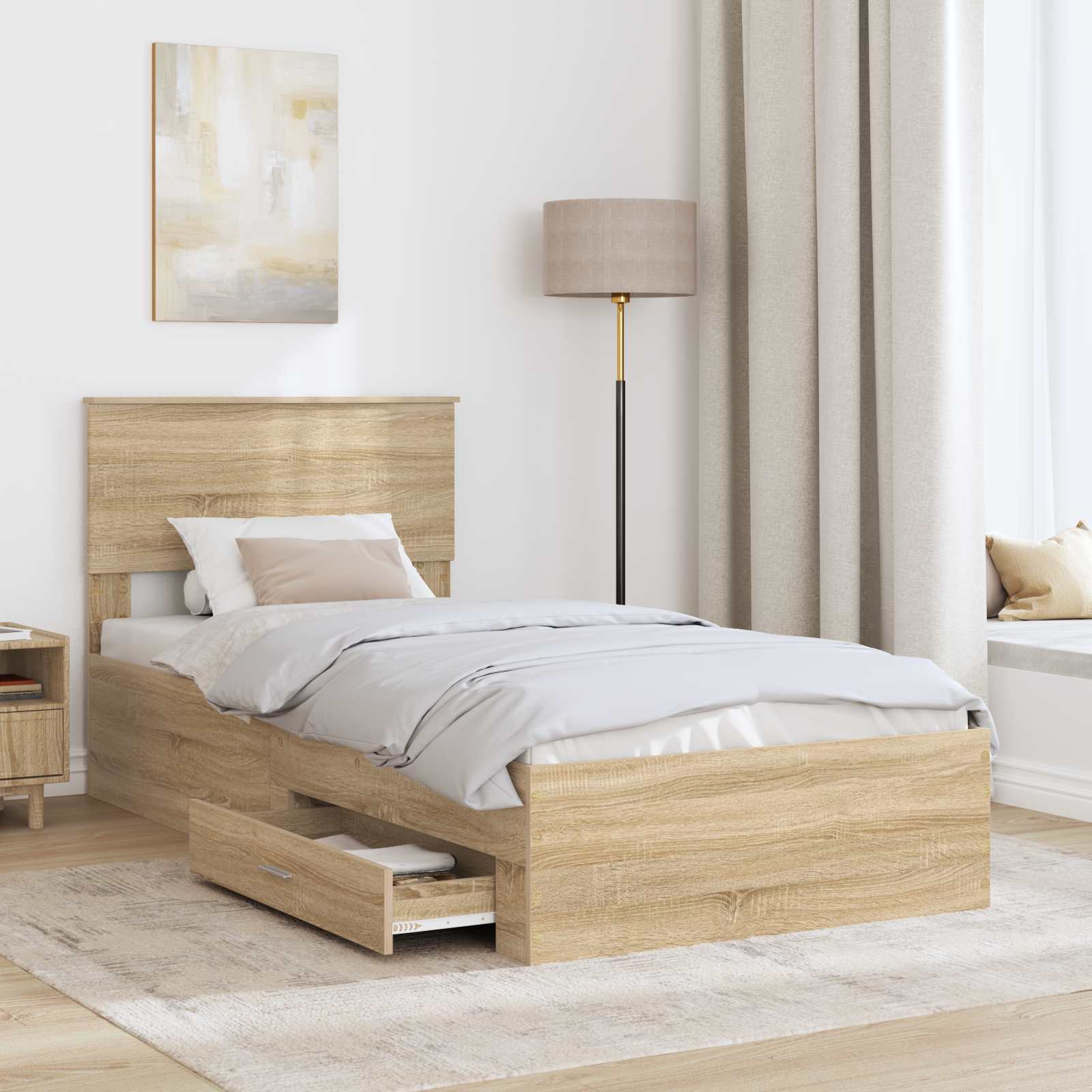 Bettrahmen Sonoma Eiche und Silber 75 x 190 cm Holzwerkstoff