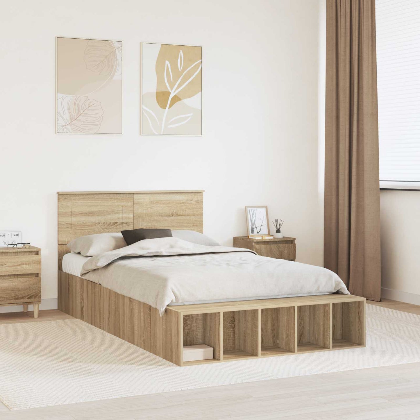 Bettrahmen mit Regal Sonoma-Eiche 120 x 200 cm Holzwerkstoff