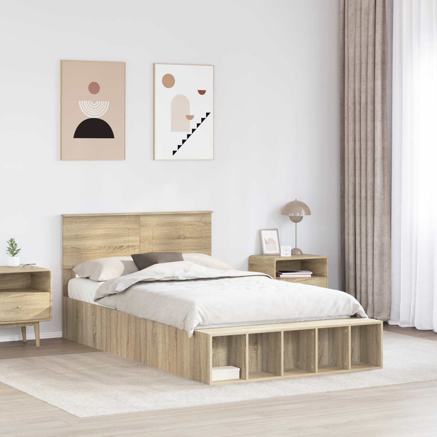 Bettrahmen mit Regal Sonoma-Eiche 120 x 200 cm Holzwerkstoff