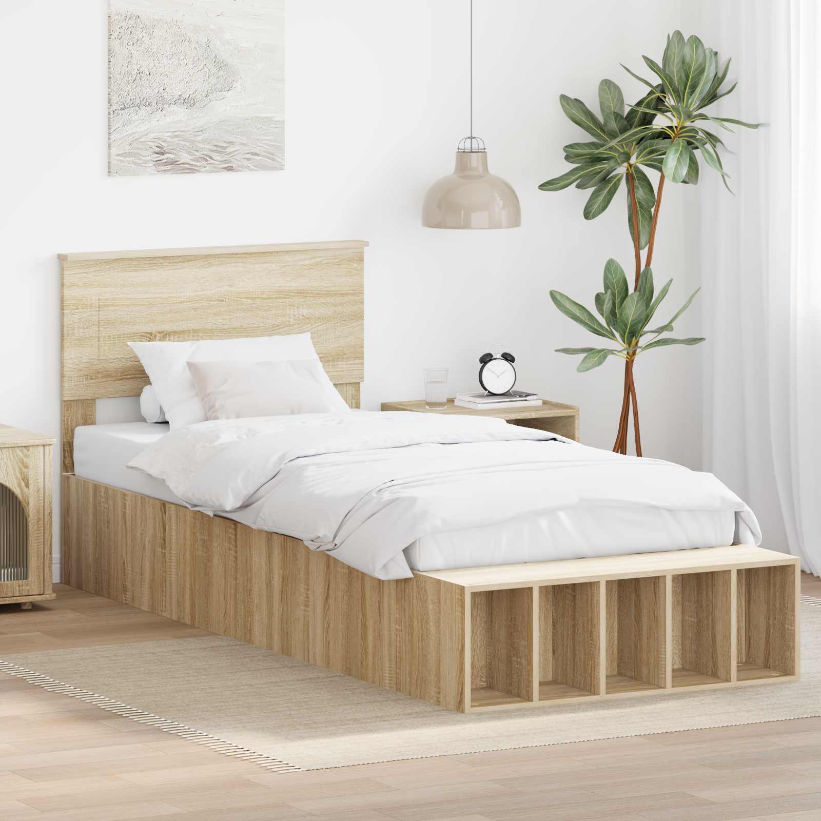 Bettrahmen mit Regal Sonoma-Eiche 75 x 190 cm Holzwerkstoff