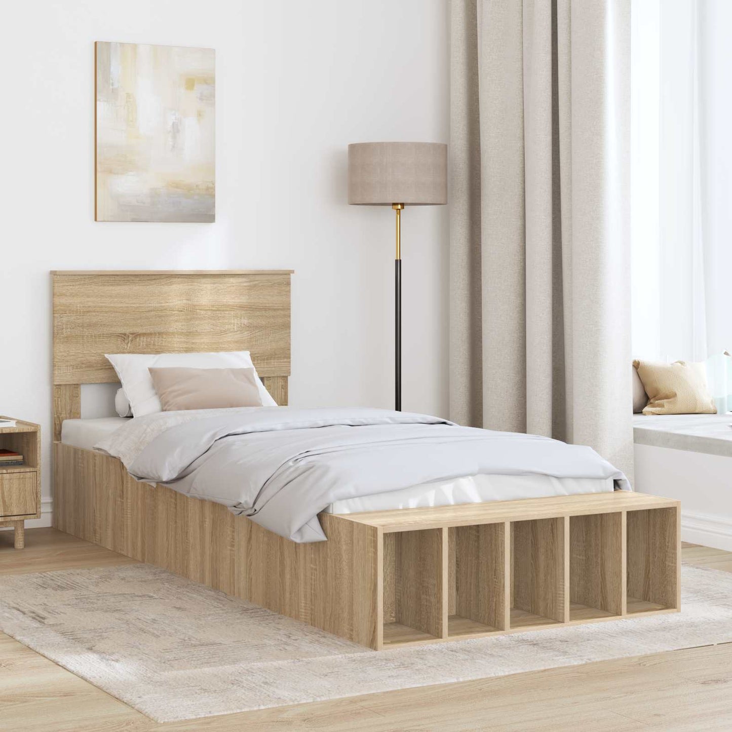 Bettrahmen mit Regal Sonoma-Eiche 75 x 190 cm Holzwerkstoff