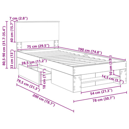Bettrahmen Sonoma-Eiche 75 x 190 cm Holzwerkstoff