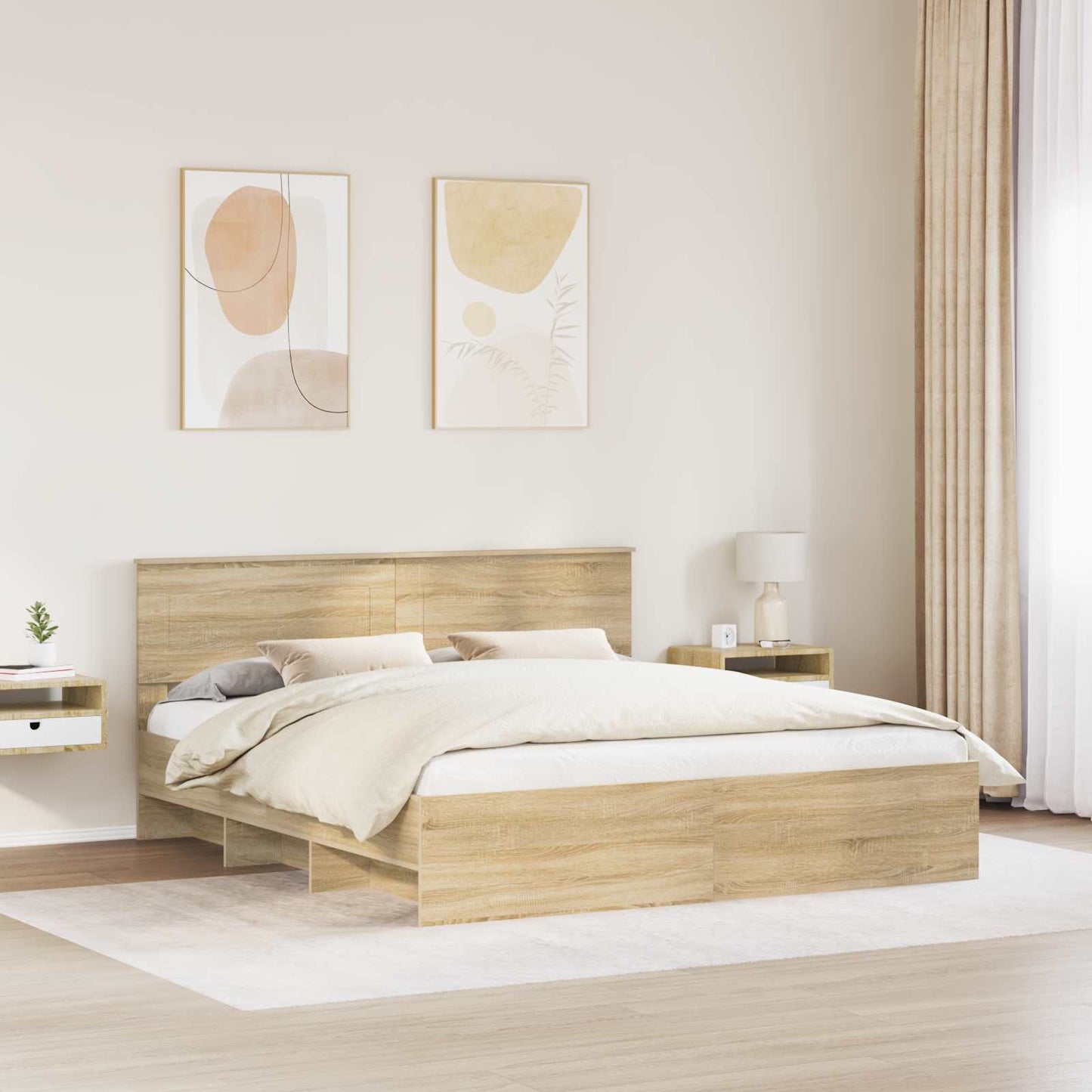 Bettrahmen mit Kopfteil Sonoma-Eiche 200 x 200 cm Holzwerkstoff