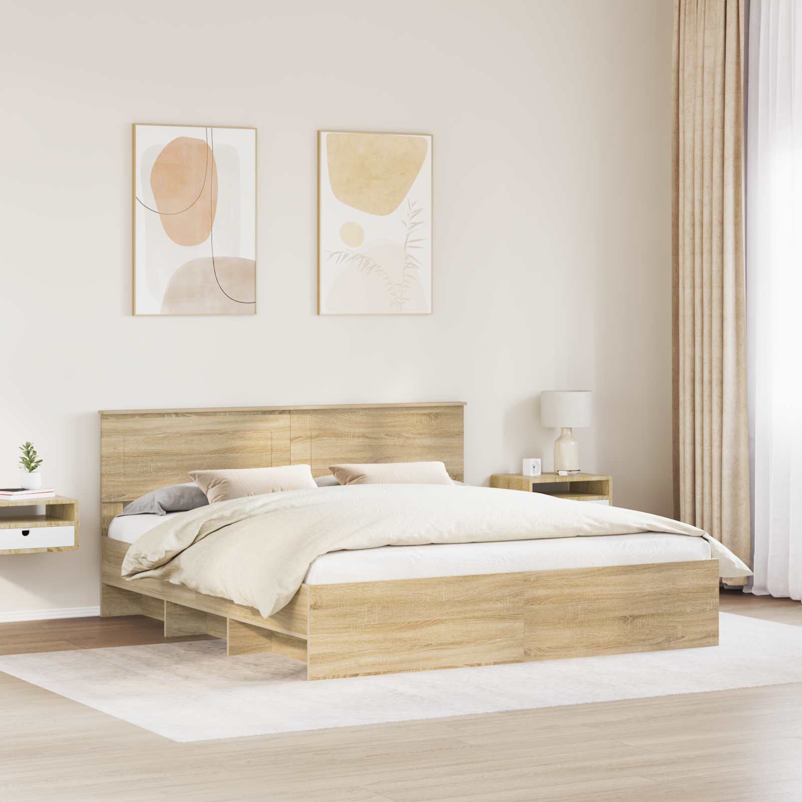 Bettrahmen mit Kopfteil Sonoma-Eiche 200 x 200 cm Holzwerkstoff