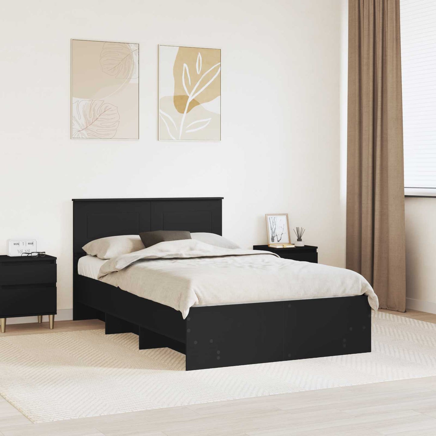 Bettrahmen mit Kopfteil Schwarz 120 x 123 cm Holzwerkstoff