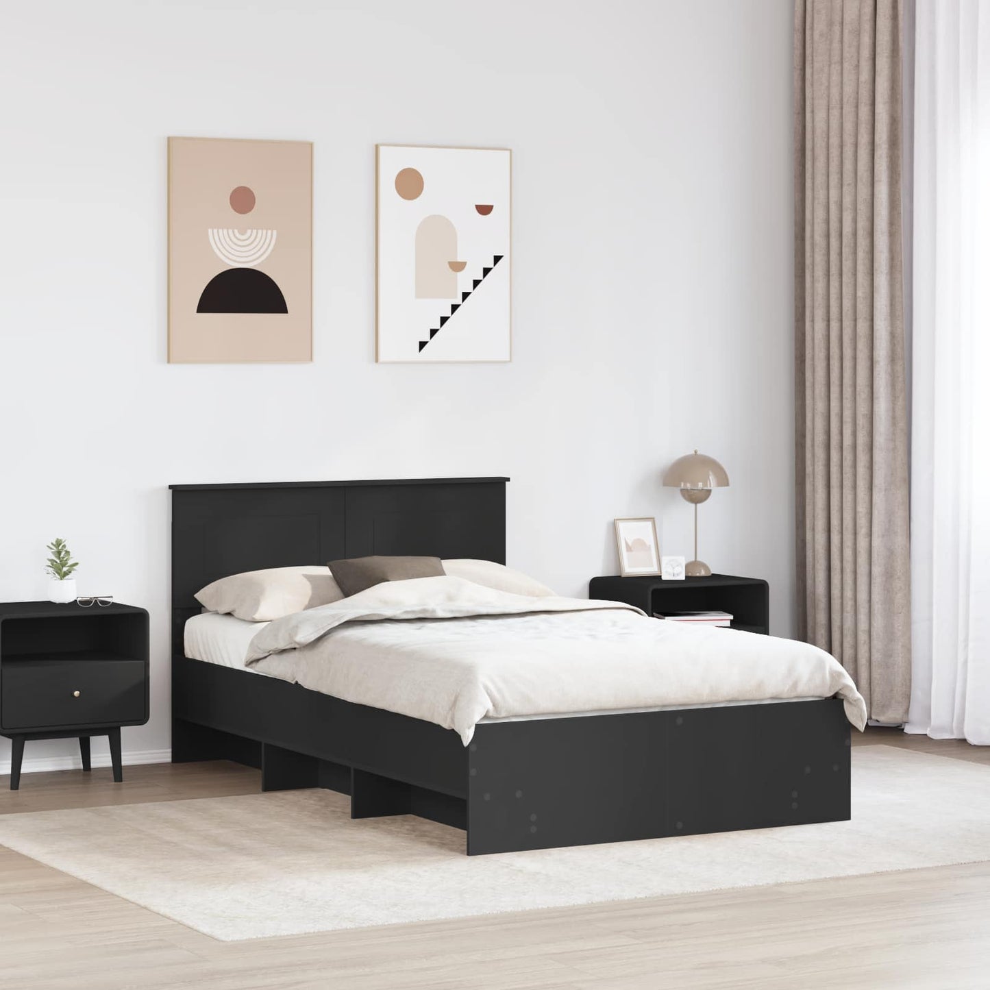 Bettrahmen mit Kopfteil Schwarz 120 x 123 cm Holzwerkstoff
