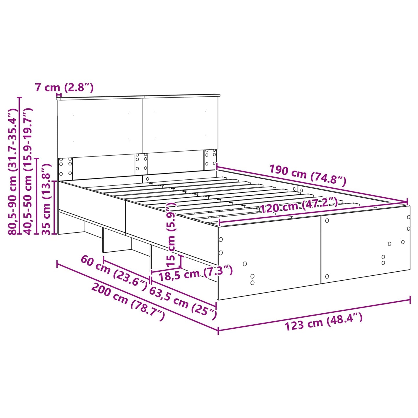 Bettrahmen mit Kopfteil Schwarz 120 x 123 cm Holzwerkstoff