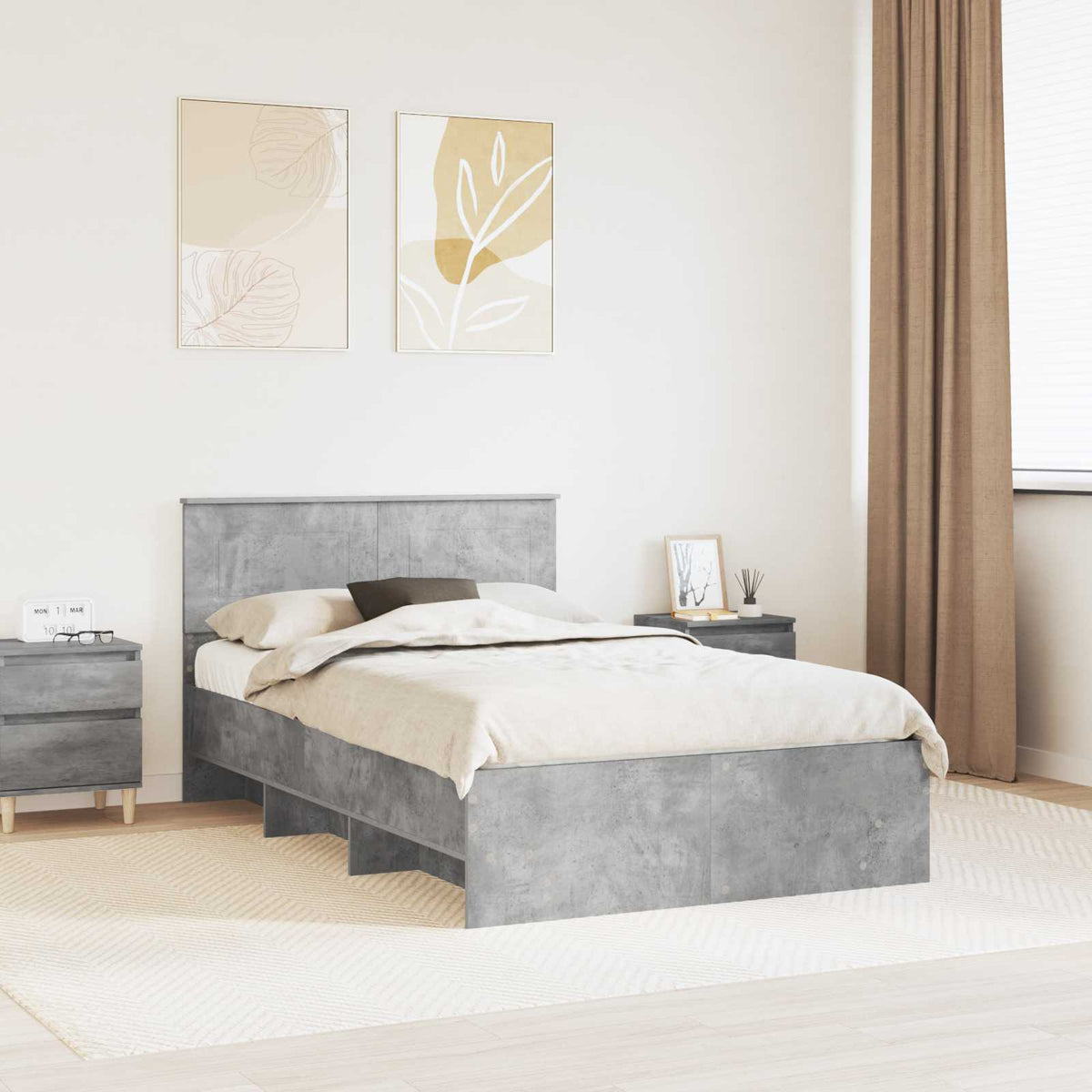 Bettrahmen Betongrau 120 x 200 cm Holzwerkstoff