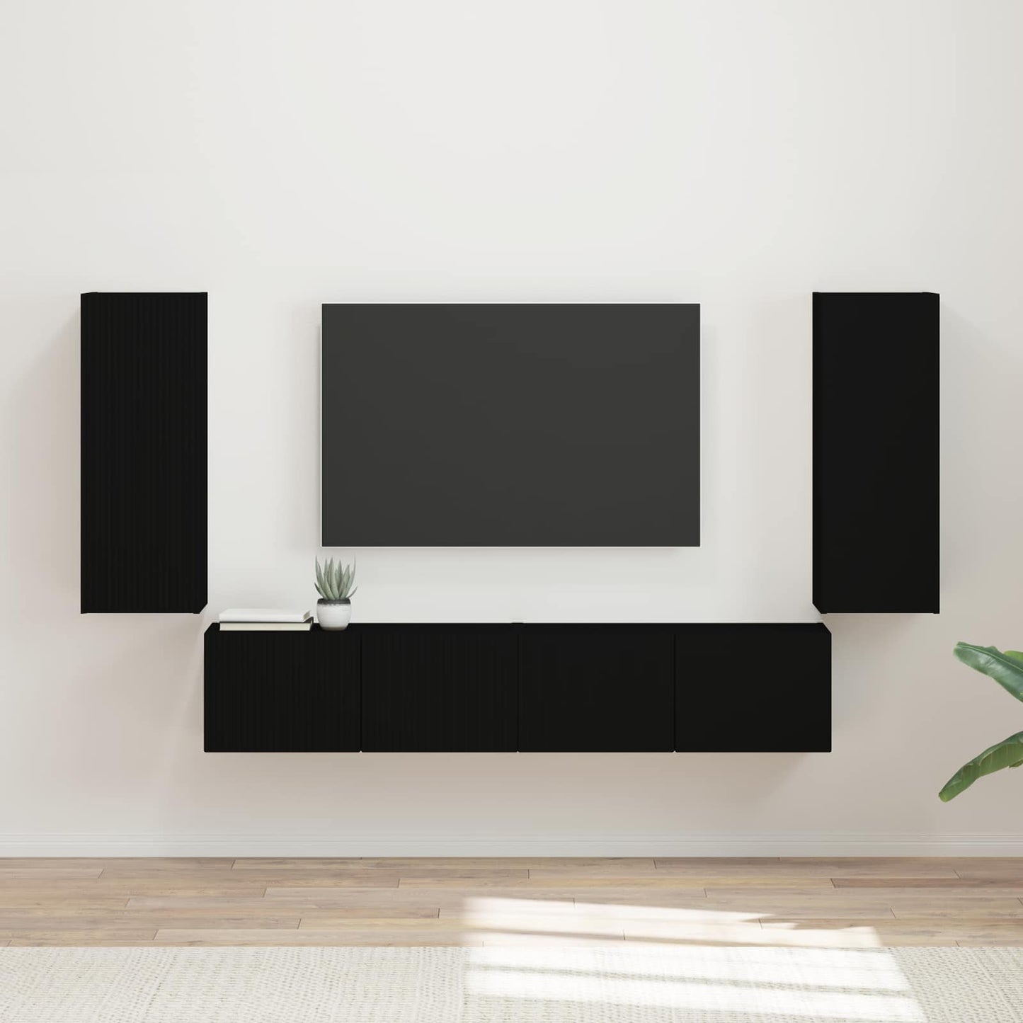 TV-Wandregal-Set 4 stk. Schwarz Holzwerkstoff