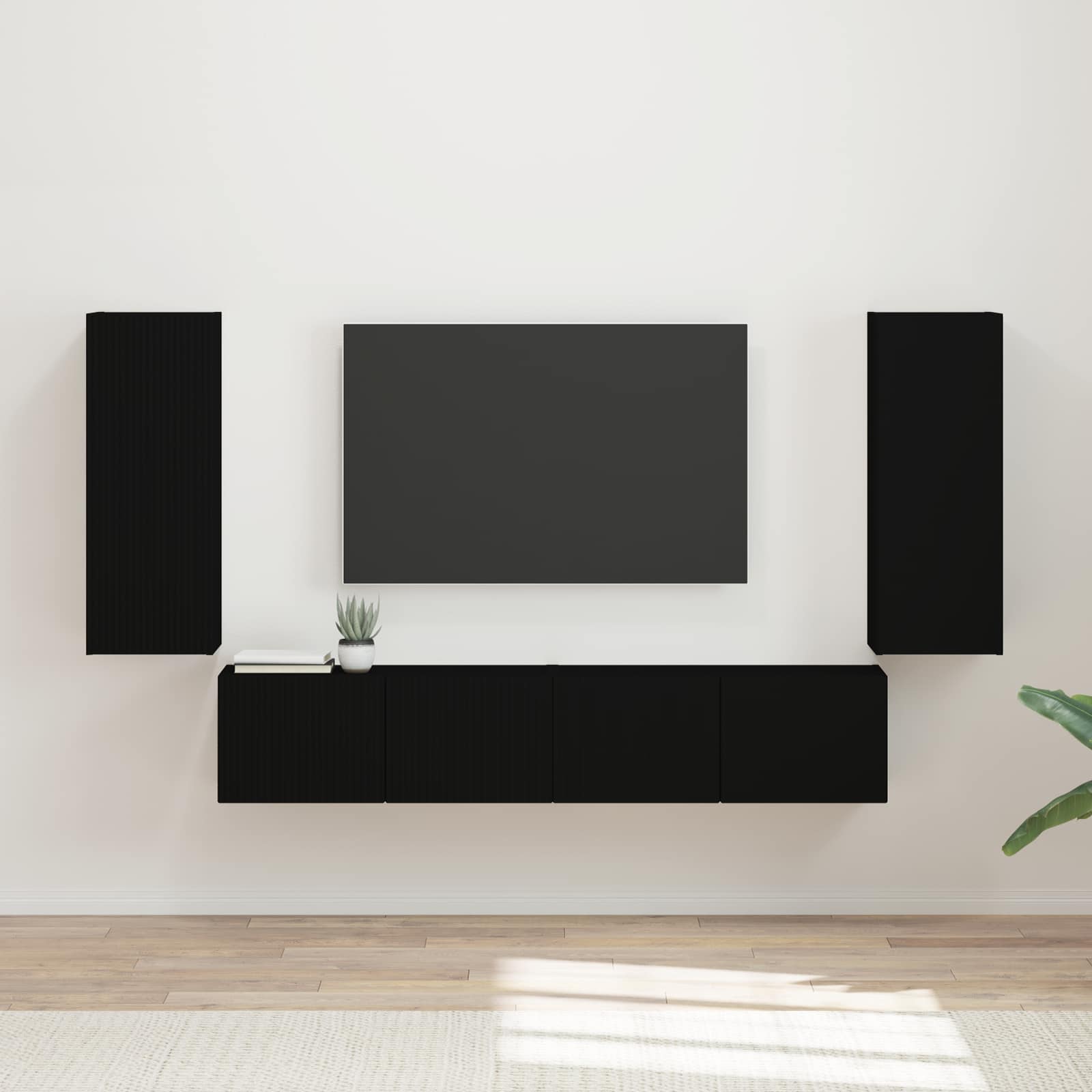 TV-Wandregal-Set 4 stk. Schwarz Holzwerkstoff