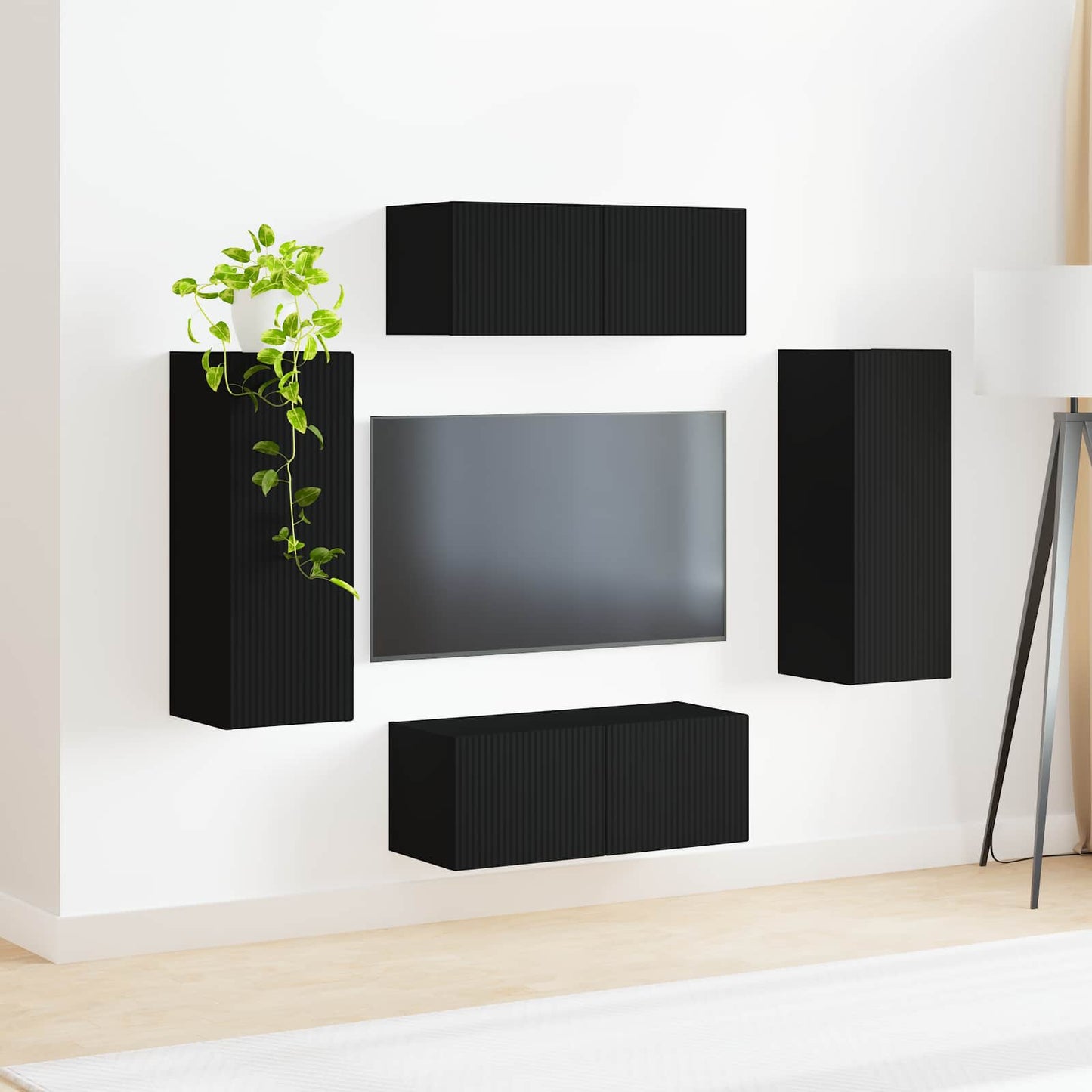 TV-Wandregal-Set 4 stk. Schwarz Holzwerkstoff