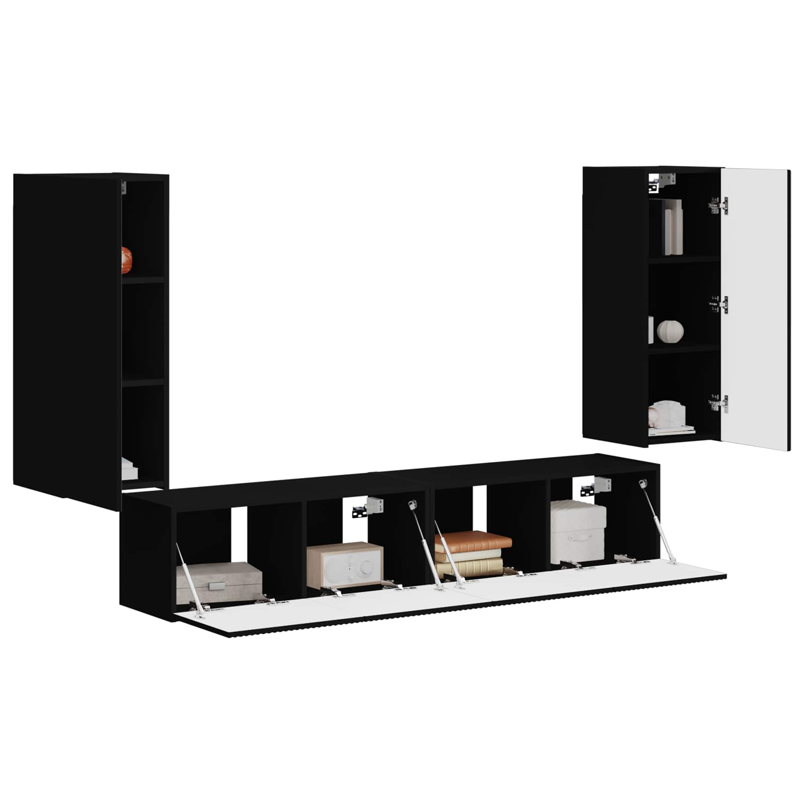 TV-Wandregal-Set 4 stk. Schwarz Holzwerkstoff