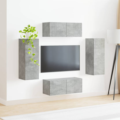 TV-Wandregal-Set 4 stk. Beton Grau Holzwerkstoff