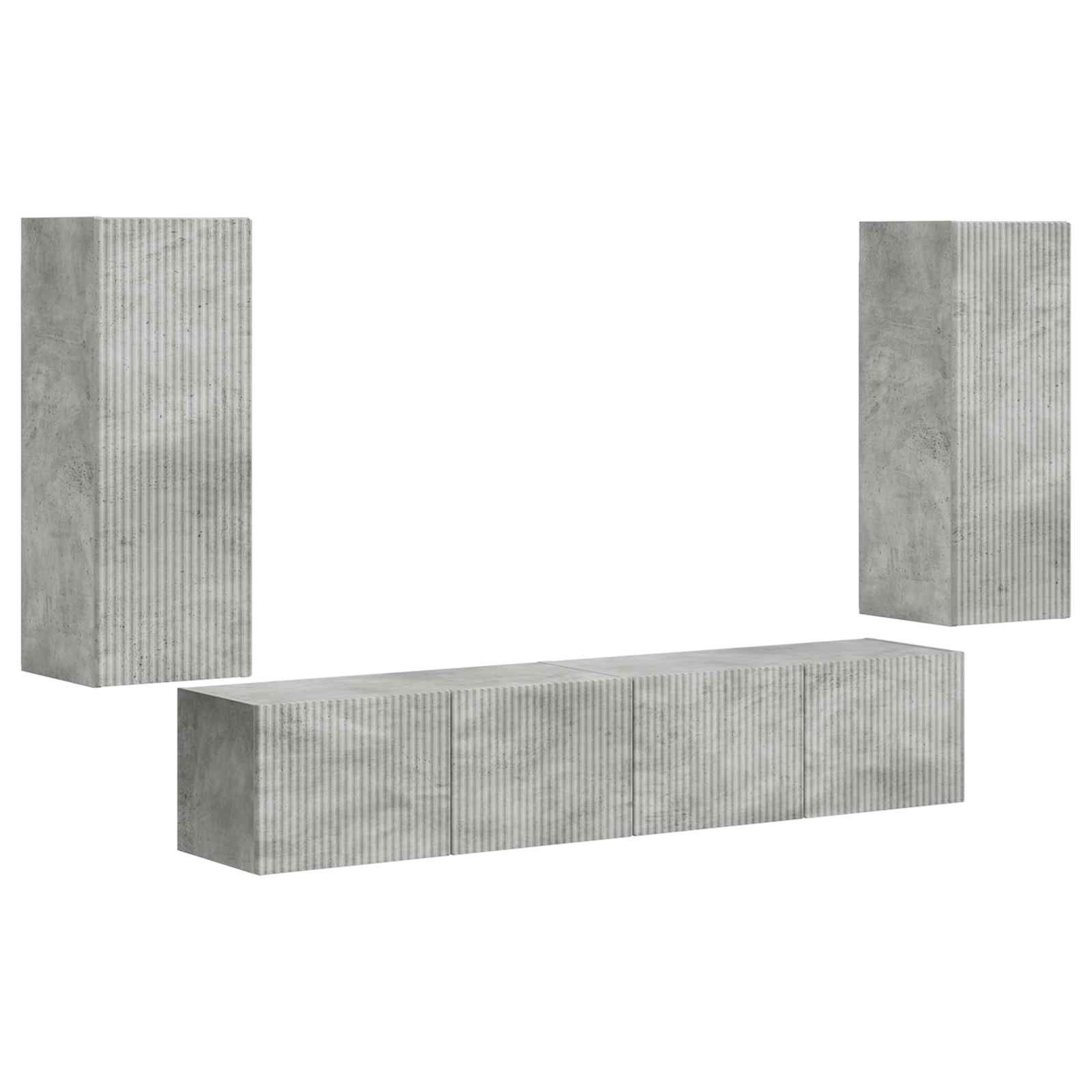 TV-Wandregal-Set Wandmontiert 4 pcs Beton Grau Holzwerkstoff