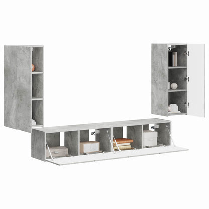 TV-Wandregal-Set 4 stk. Beton Grau Holzwerkstoff