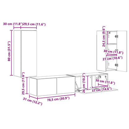 TV-Wandregal-Set 4 stk. Beton Grau Holzwerkstoff