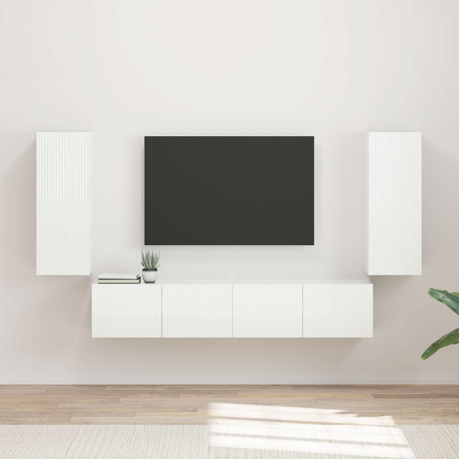 TV-Wandregal-Set 4 pcs Hochglanz Weiß Holzwerkstoff