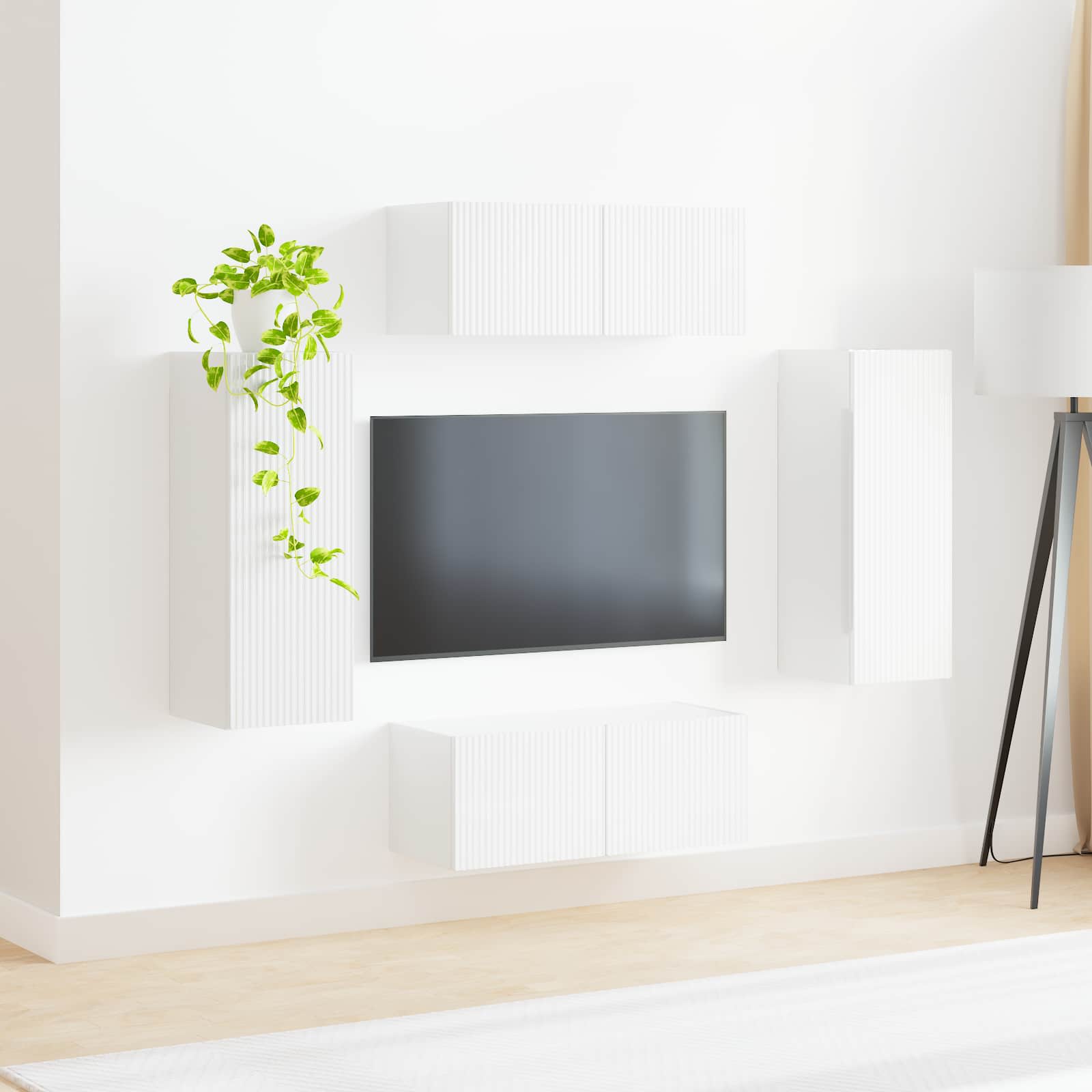 TV-Wandregal-Set 4 pcs Hochglanz Weiß Holzwerkstoff