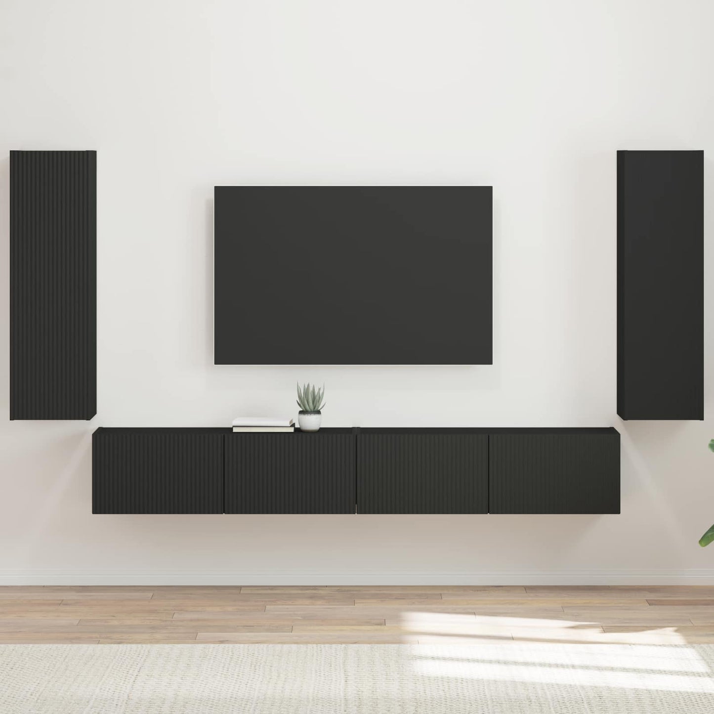 TV-Wandregal-Set 4 stk. Schwarz Holzwerkstoff