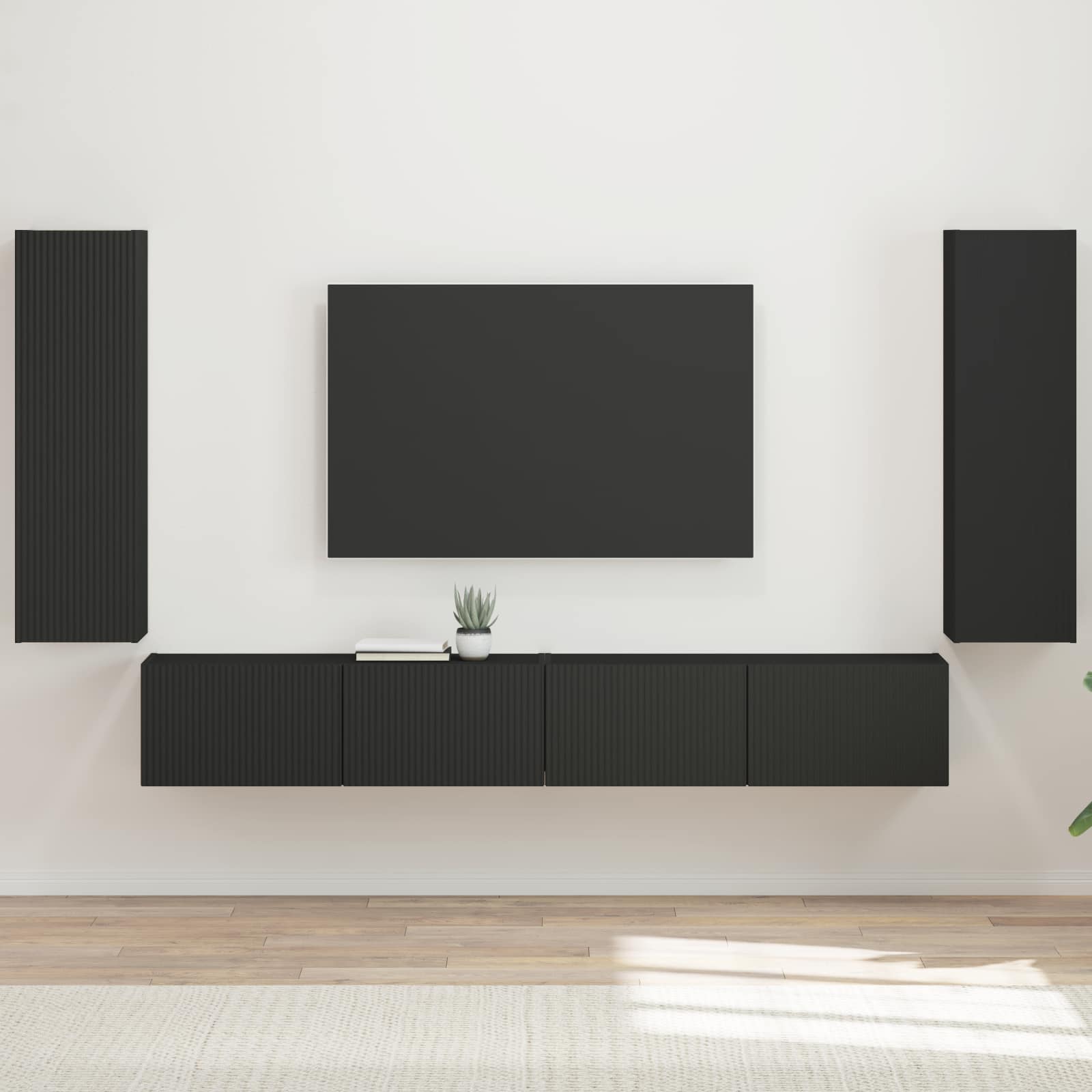 TV-Wandregal-Set 4 stk. Schwarz Holzwerkstoff