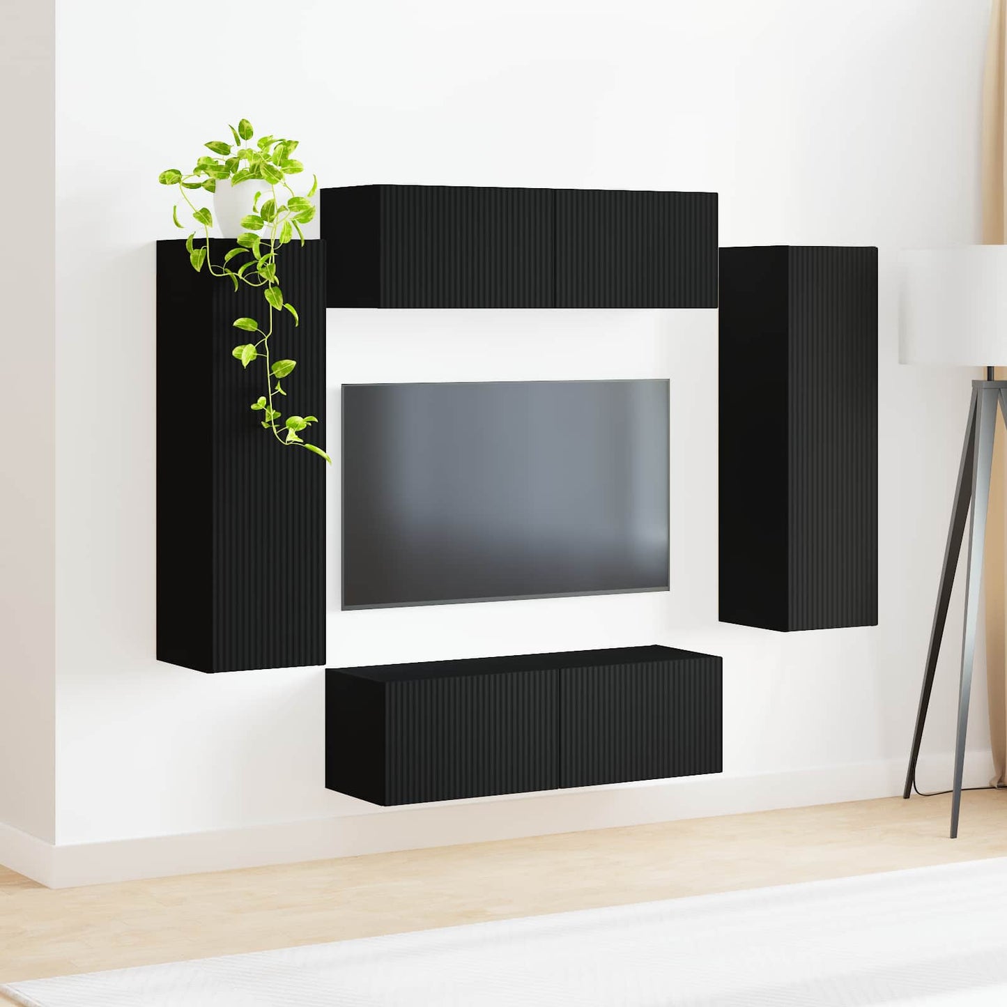 TV-Wandregal-Set 4 stk. Schwarz Holzwerkstoff