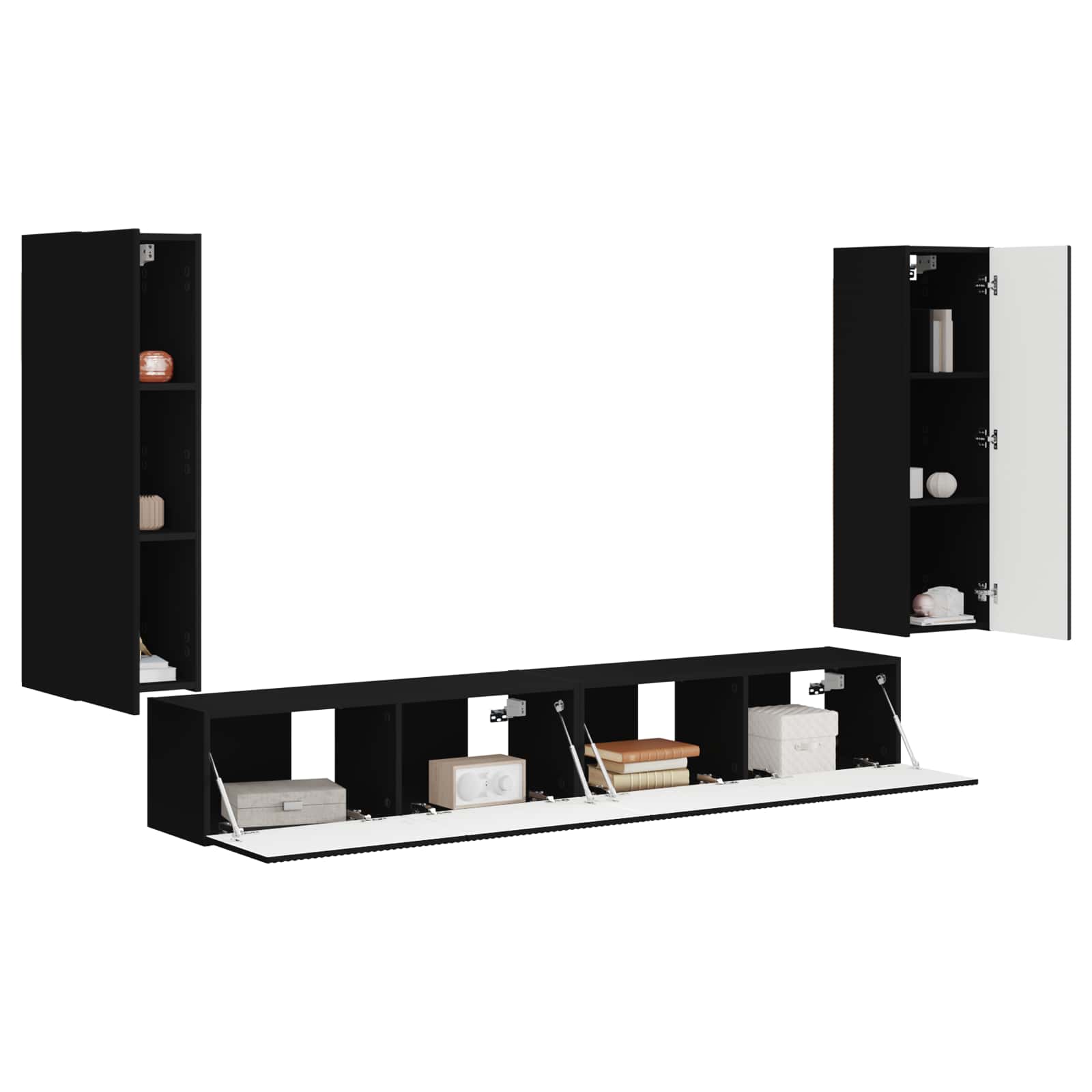 TV-Wandregal-Set 4 stk. Schwarz Holzwerkstoff