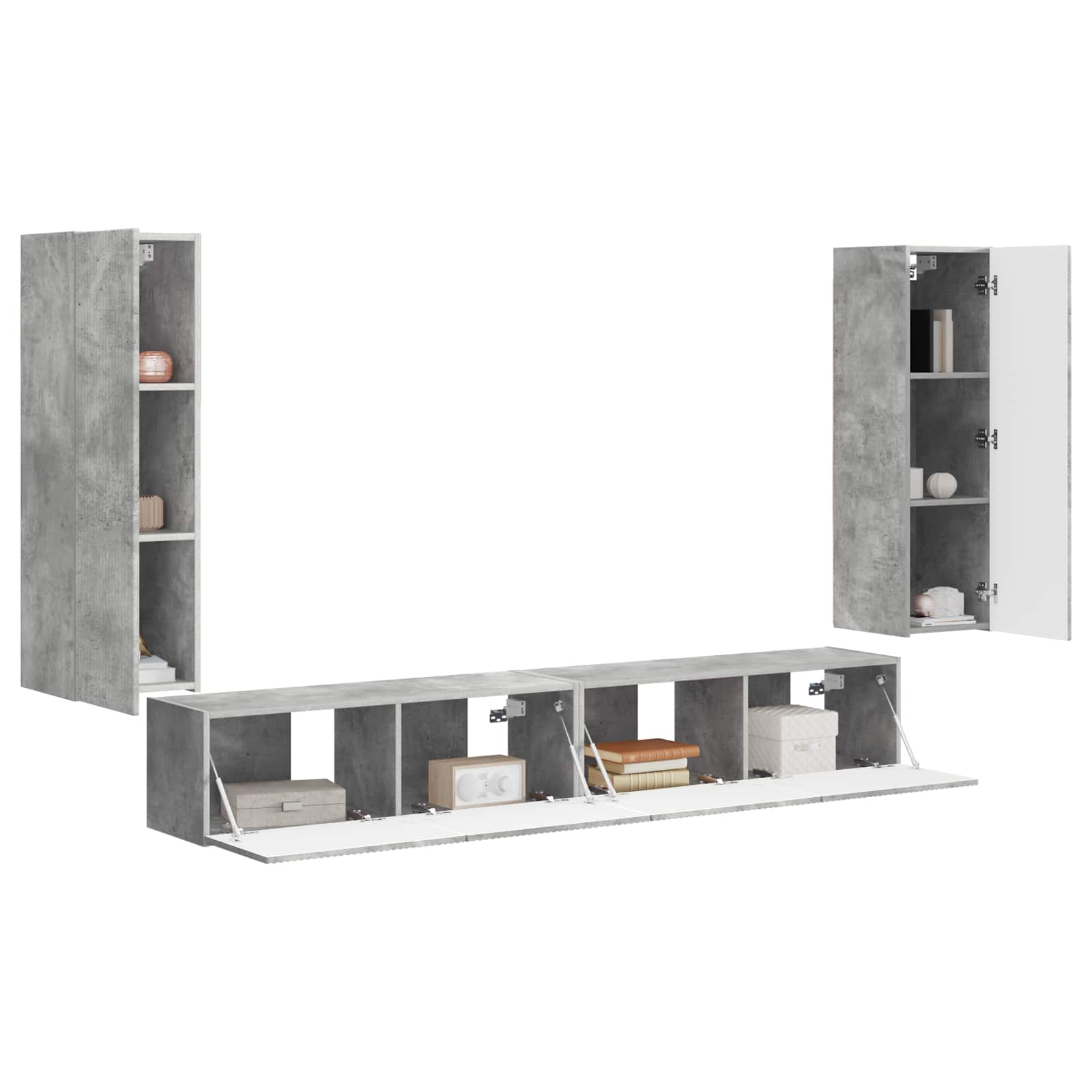 TV-Wandregal-Set Wandmontiert 4 pcs Beton Grau Holzwerkstoff