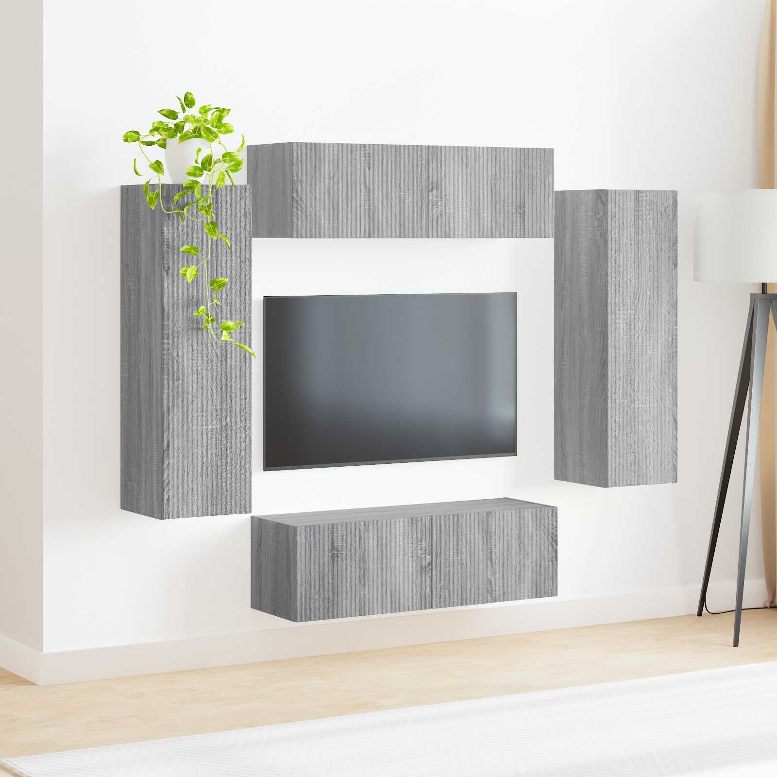 TV-Wandregal-Set 4 stk. Sonoma-Grau Holzwerkstoff