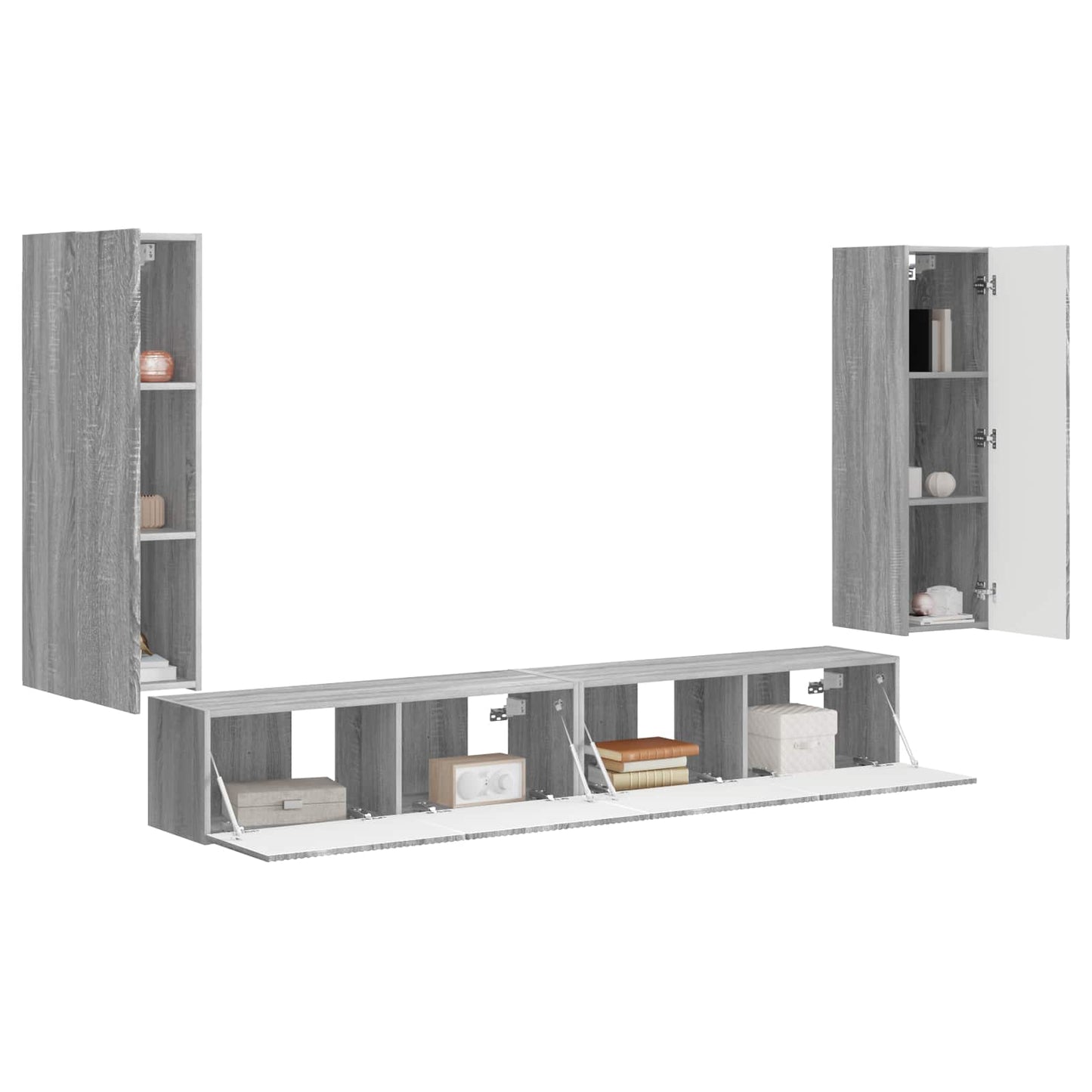 TV-Wandregal-Set 4 stk. Sonoma-Grau Holzwerkstoff