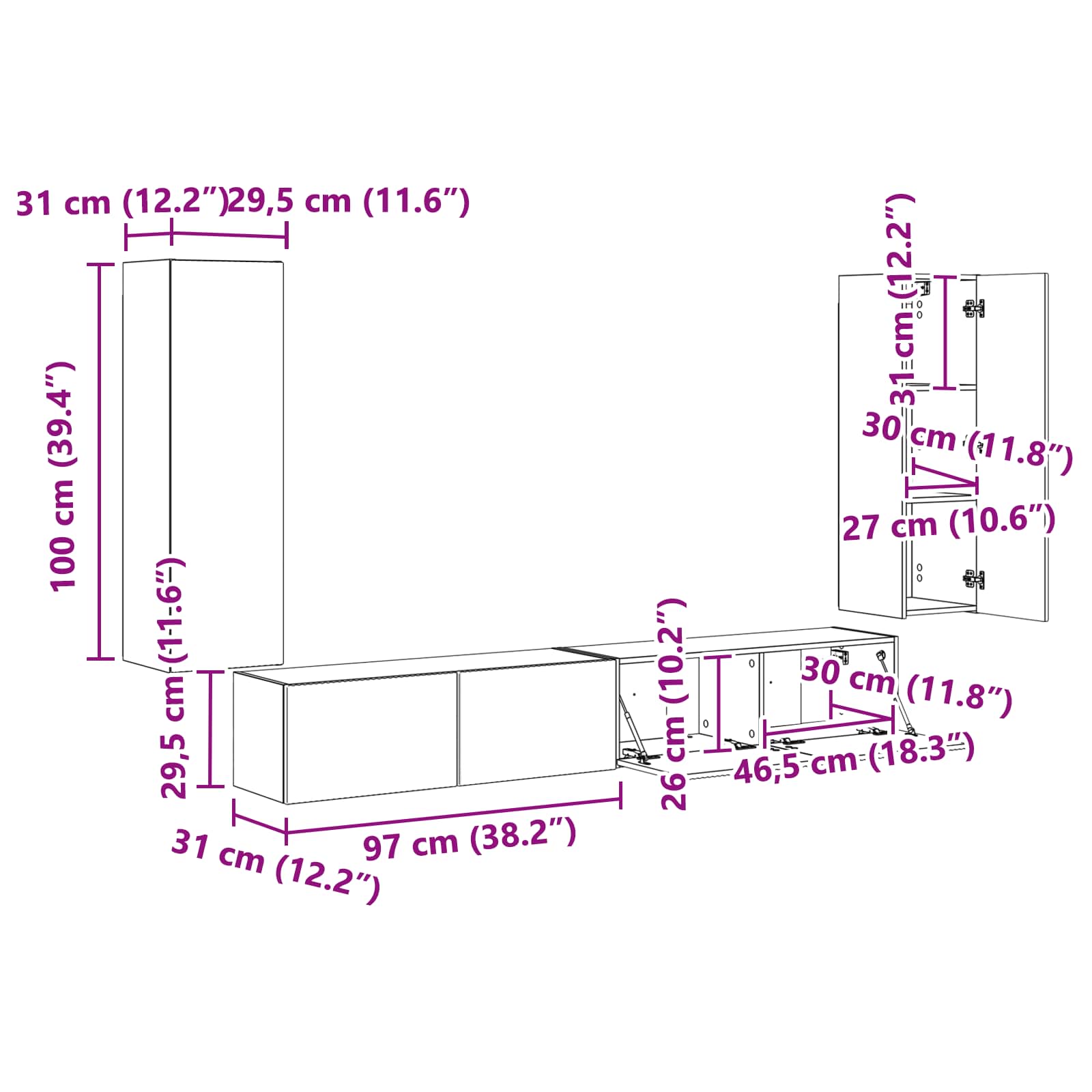 TV-Wandregal-Set 4 stk. Sonoma-Grau Holzwerkstoff