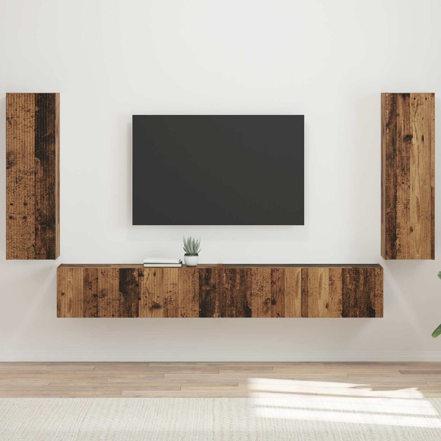 TV-Wandregal-Set 4 pcs 29,5 x 31 x 100 cm Altholz Holzwerkstoff