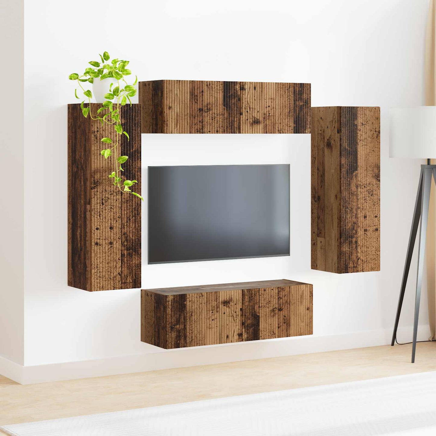 TV-Wandregal-Set 4 pcs 29,5 x 31 x 100 cm Altholz Holzwerkstoff