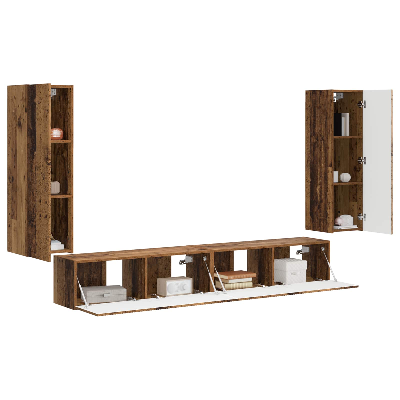 TV-Wandregal-Set 4 pcs 29,5 x 31 x 100 cm Altholz Holzwerkstoff