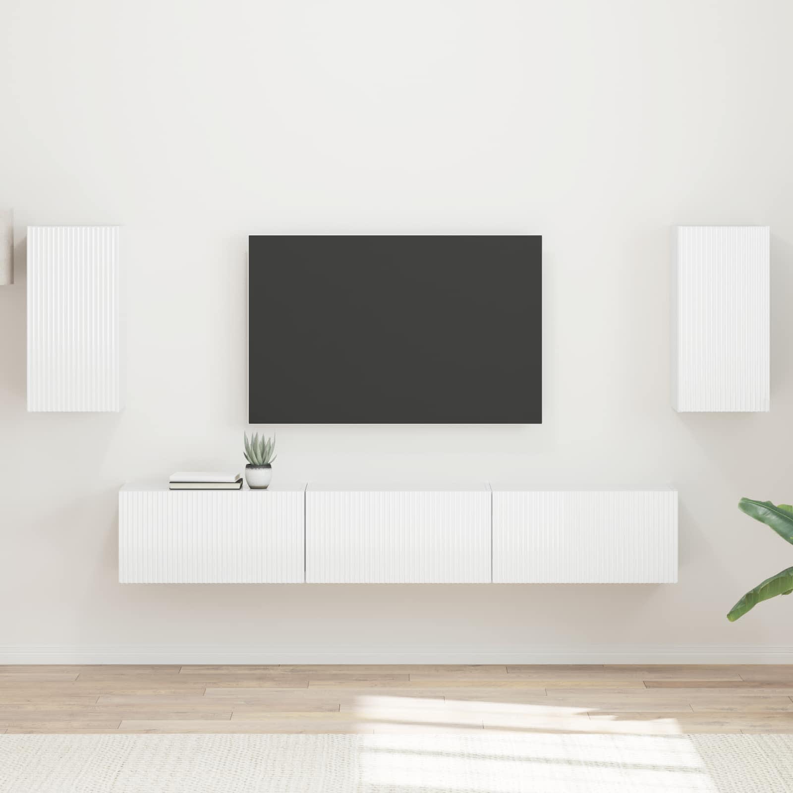 TV-Schrankset Wandmontiert 5 pcs Hochglanz Weiß Holzwerkstoff