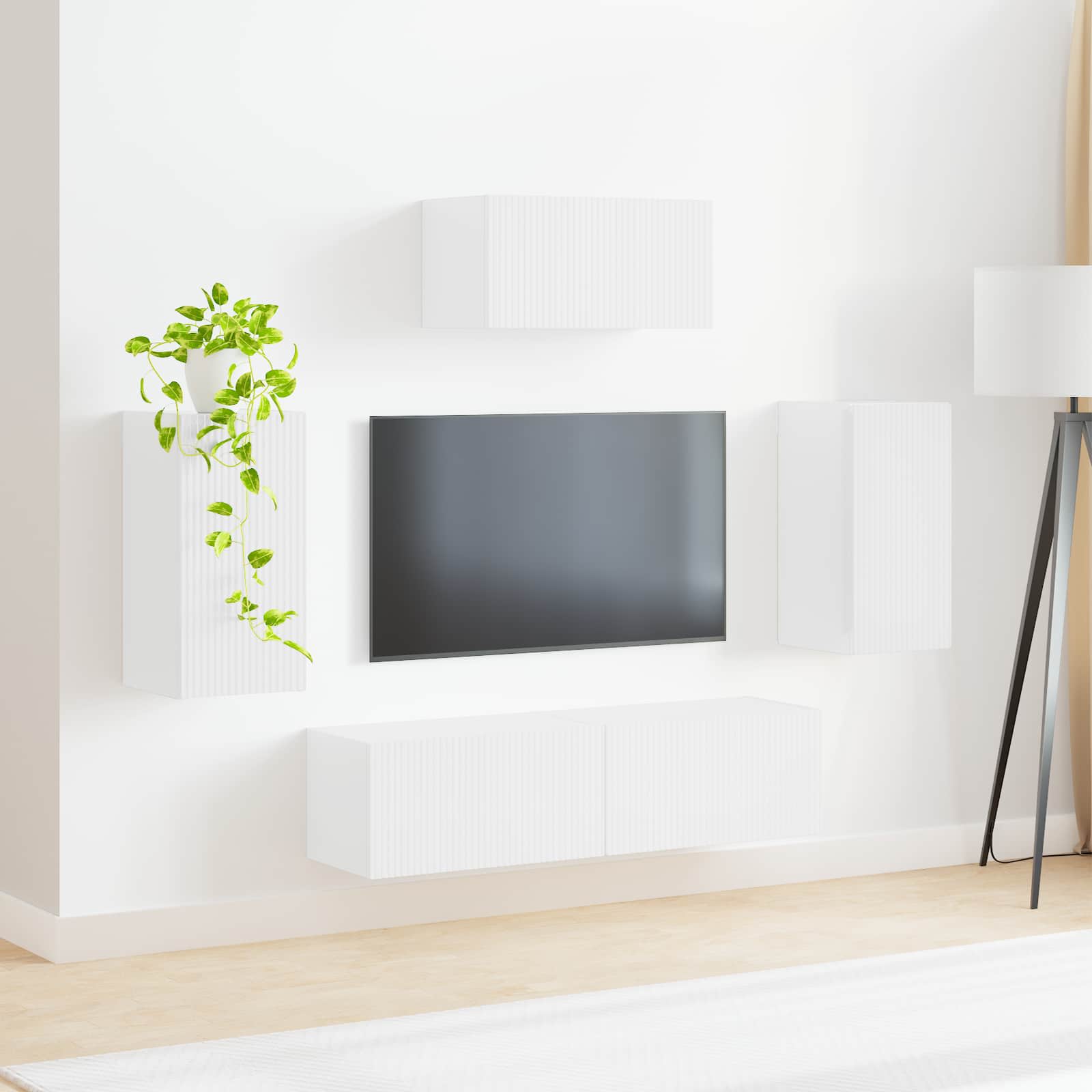 TV-Schrankset Wandmontiert 5 pcs Hochglanz Weiß Holzwerkstoff