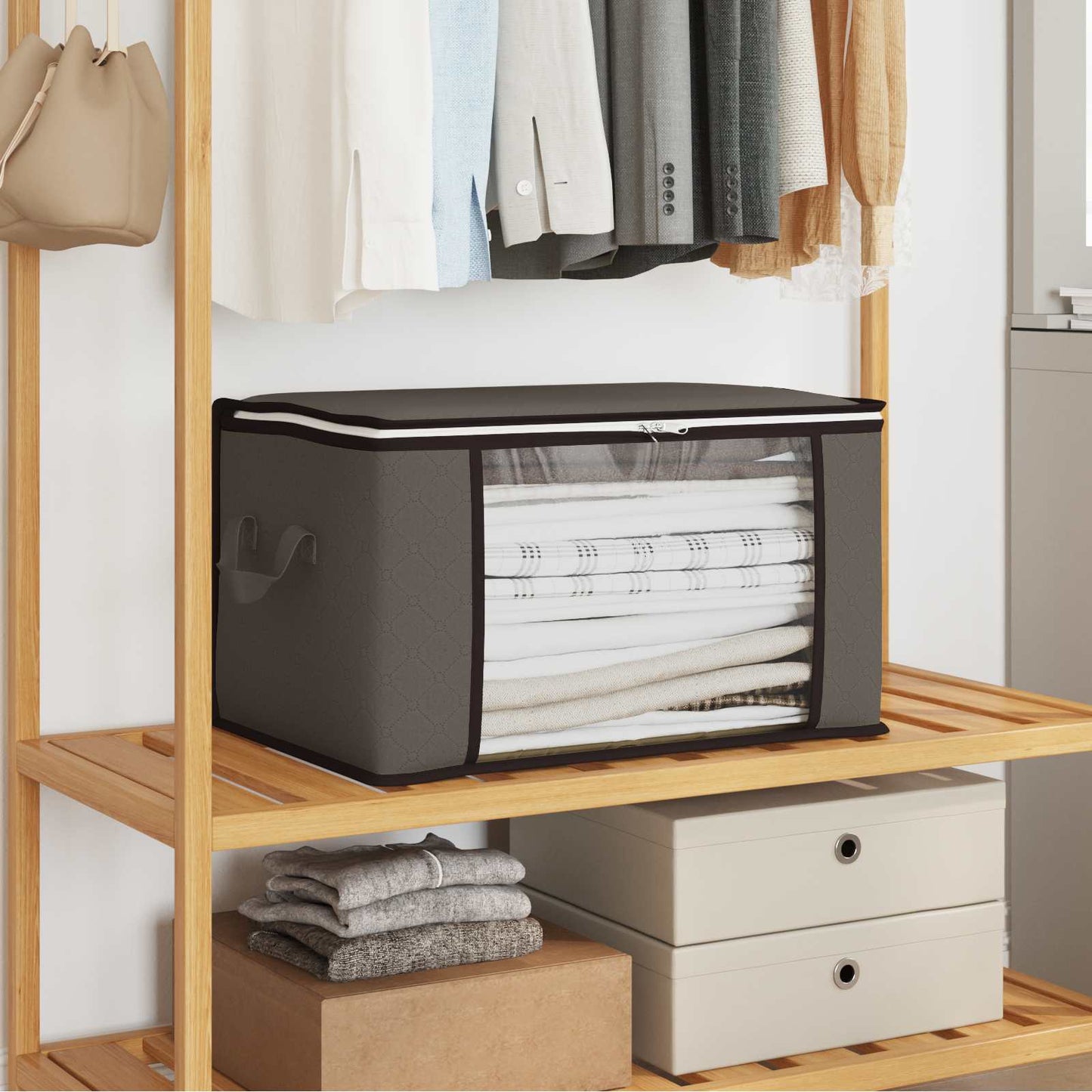 Aufbewahrungsbox mit transparentem Seitenfenster Grau