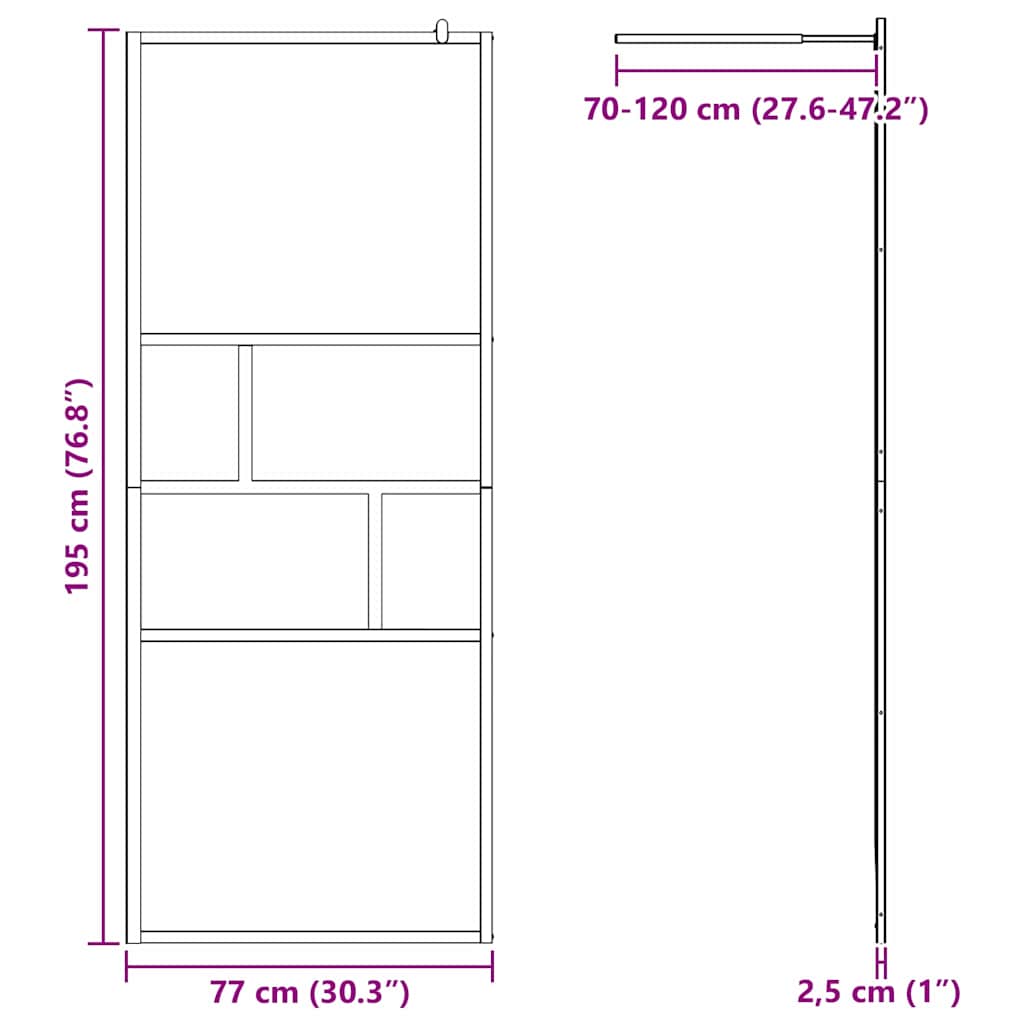 Walk-in Duschwand Schwarz 77 x 195 x 0,5 cm Glas und Aluminium