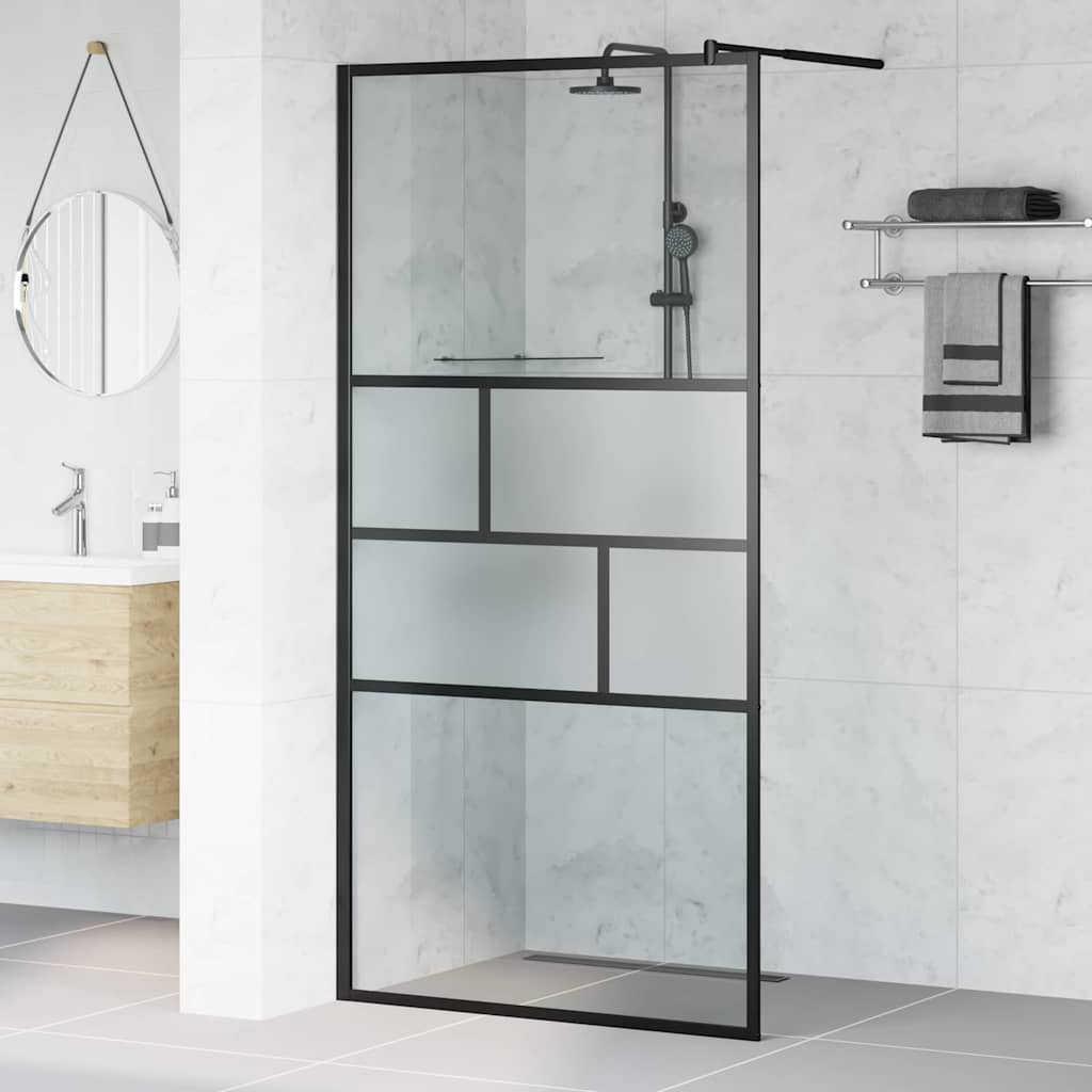 Walk-in Duschwand Schwarz 100 x 195 x 0,5 cm Glas und Aluminium