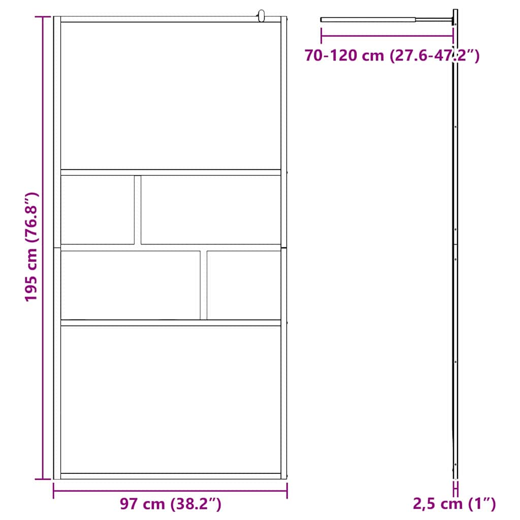 Walk-in Duschwand Schwarz 100 x 195 x 0,5 cm Glas und Aluminium