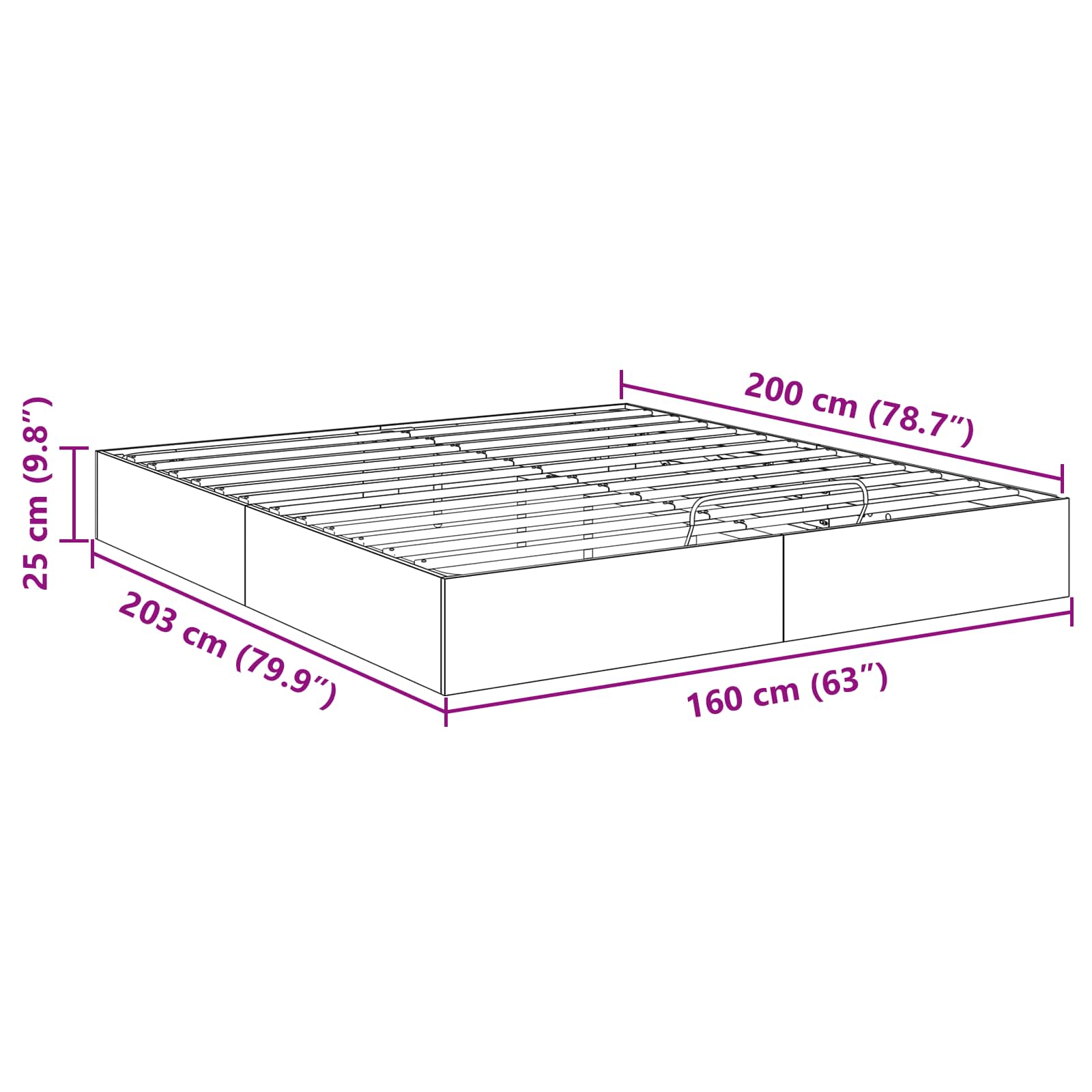 Ottoman Bettgestell Schwarze Eiche 203 x 160 x 25 cm