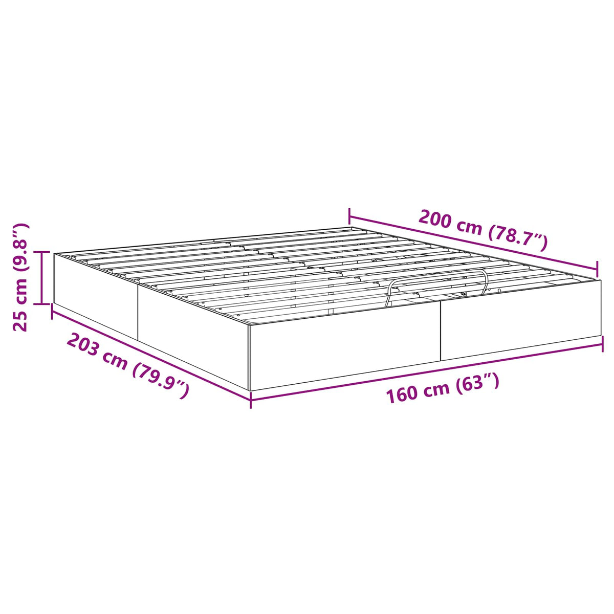 Ottoman Bettgestell Schwarz Eichen-Optik 160 x 200 cm