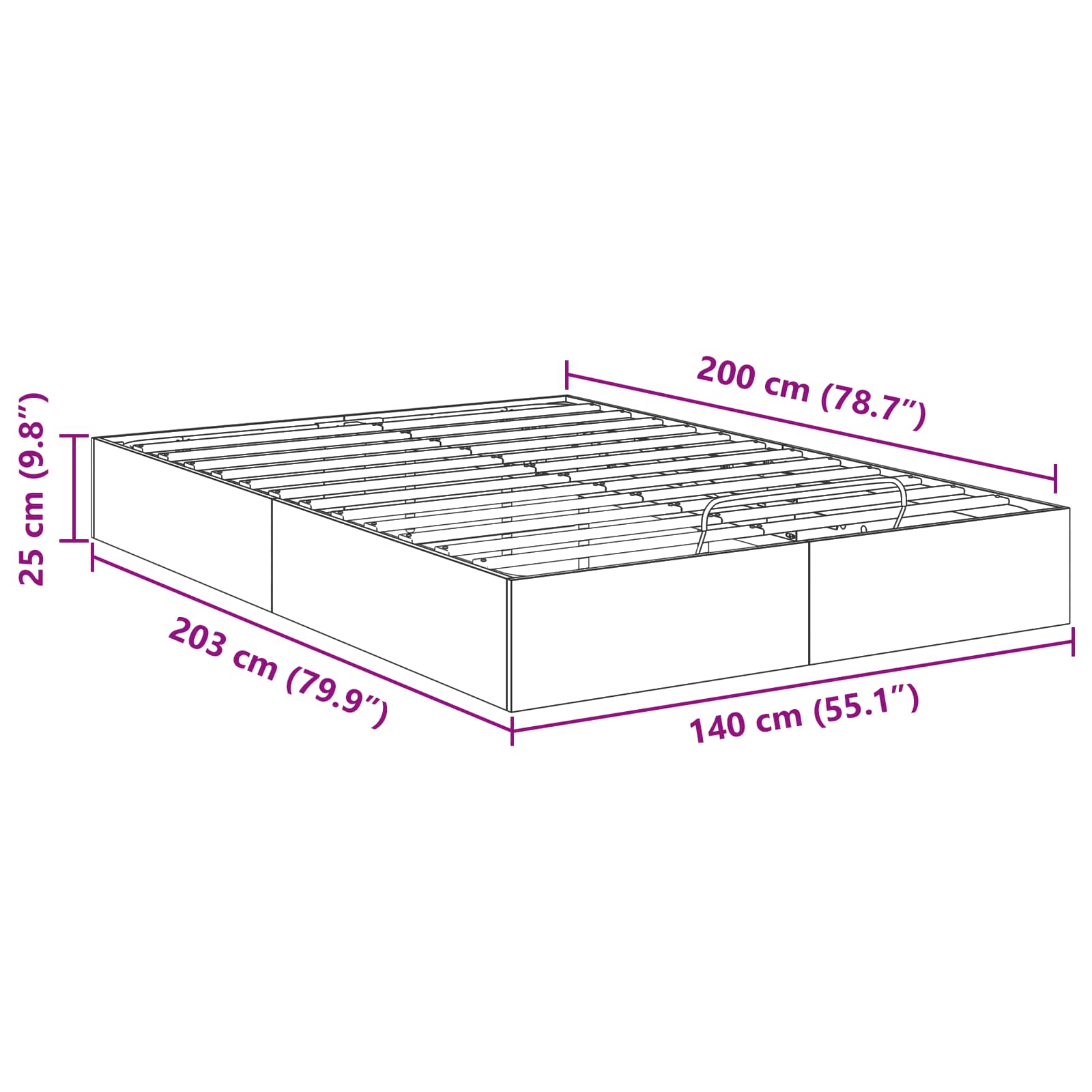 Ottoman Bettgestell Weiß 203 x 140 x 25 cm Holzwerkstoff