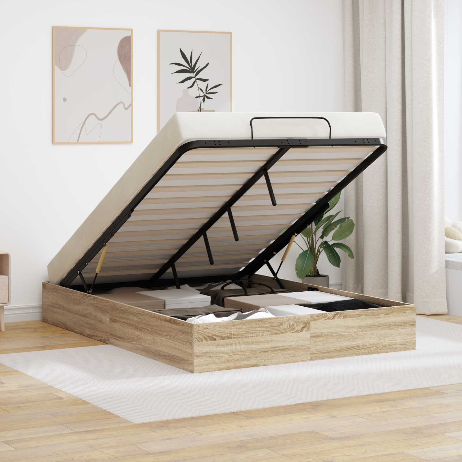 Ottoman Bettgestell mit Speicher Sonoma-Eiche 203 x 140 x 25 cm