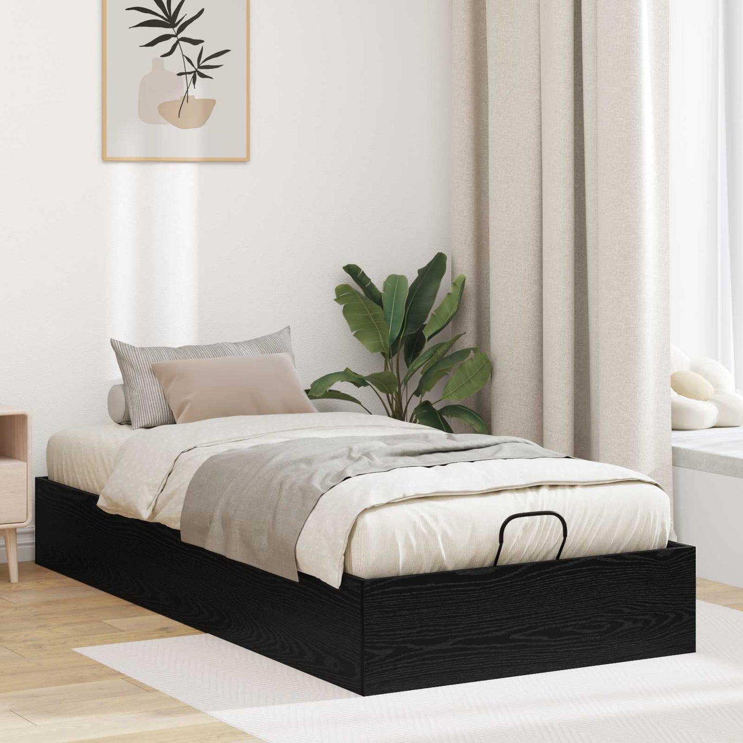 Ottoman Bettgestell Schwarz Eichen-Optik 203 x 90 x 25 cm