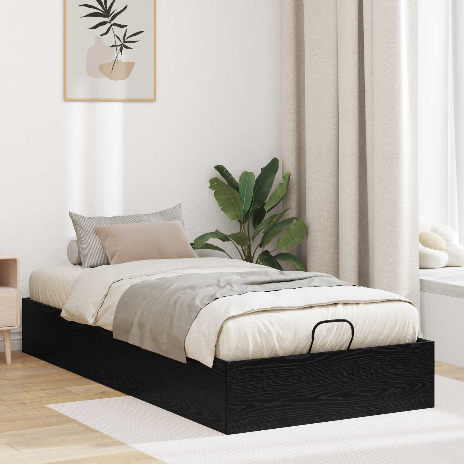 Ottoman Bettgestell Schwarz Eichen-Optik 203 x 90 x 25 cm