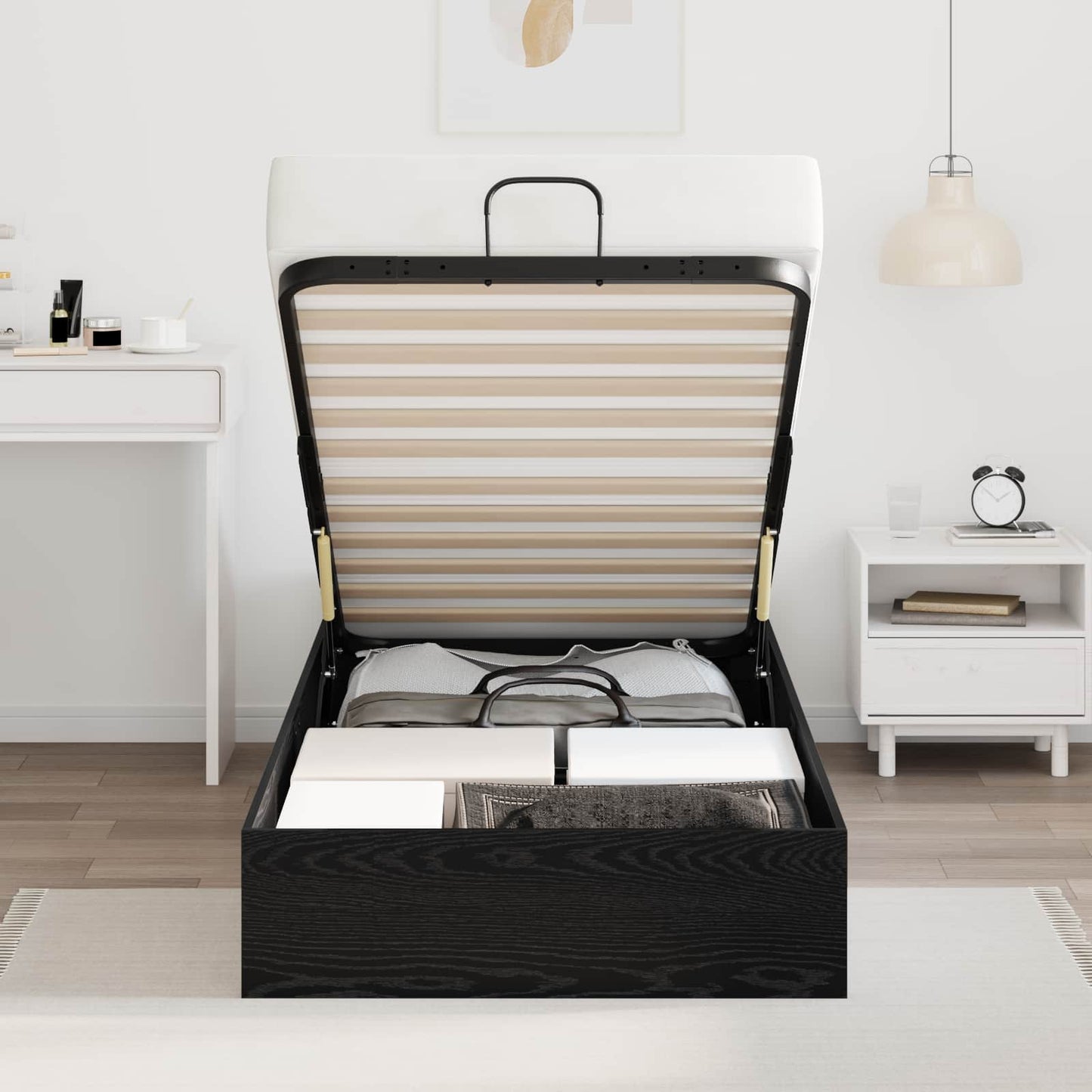 Ottoman Bettgestell Schwarz Eichen-Optik 203 x 90 x 25 cm