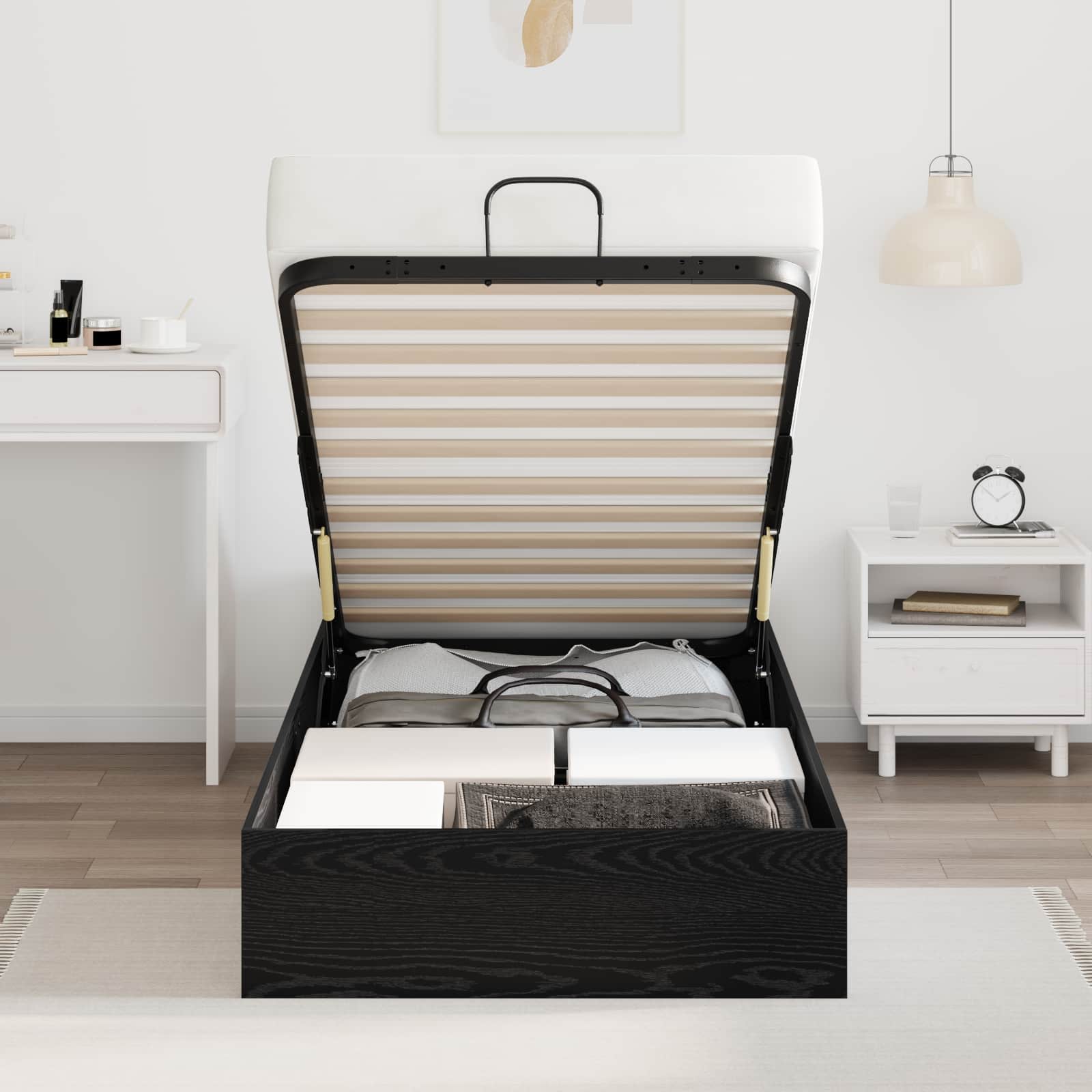 Ottoman Bettgestell Schwarz Eichen-Optik 203 x 90 x 25 cm