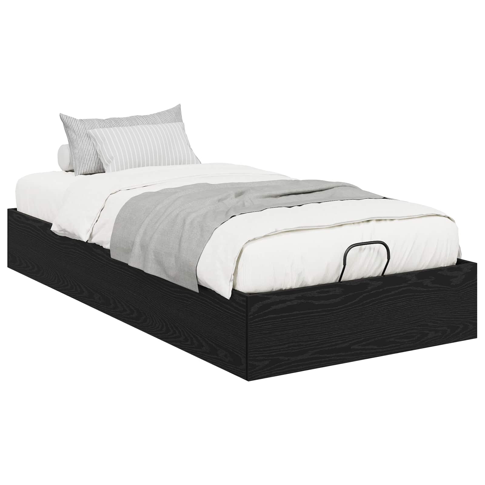 Ottoman Bettgestell Schwarz Eichen-Optik 203 x 90 x 25 cm