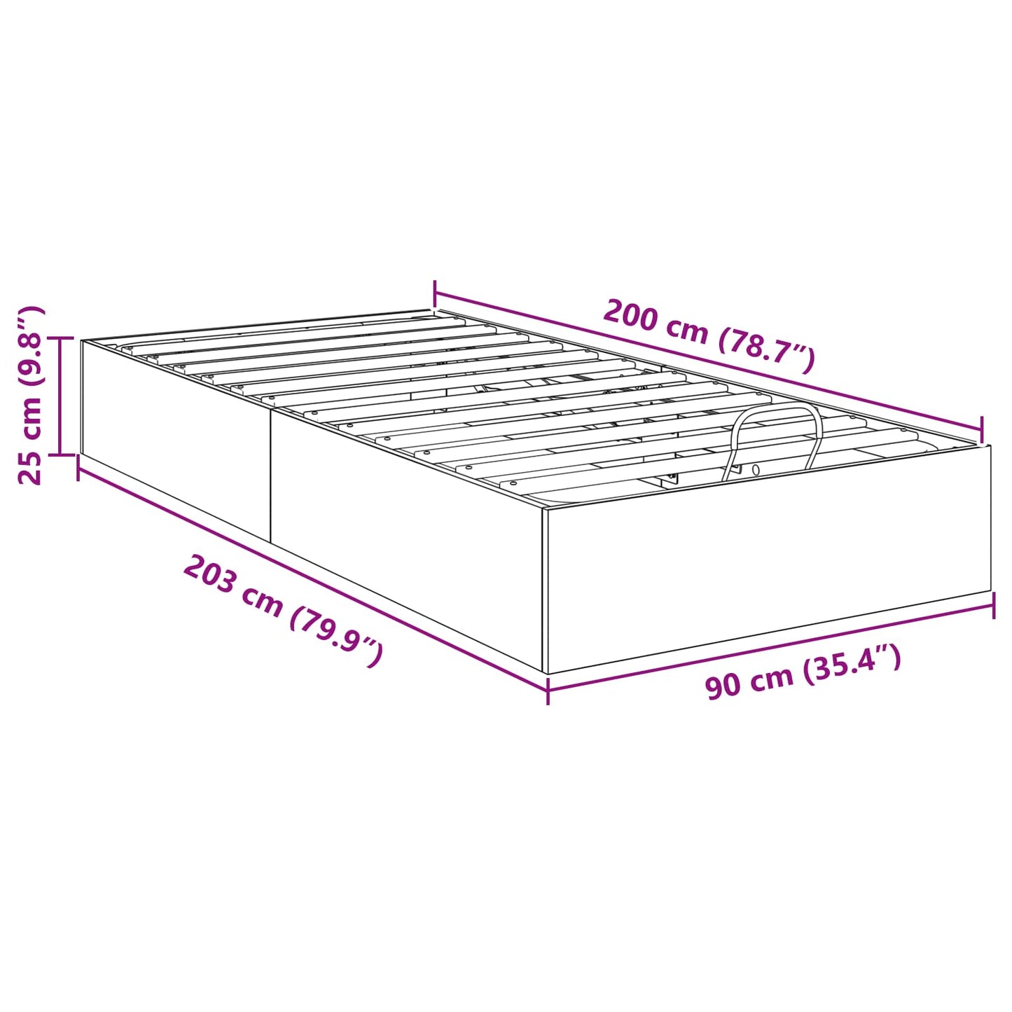 Ottoman Bettgestell Sonoma-Eiche 203 x 90 x 25 cm Holzwerkstoff